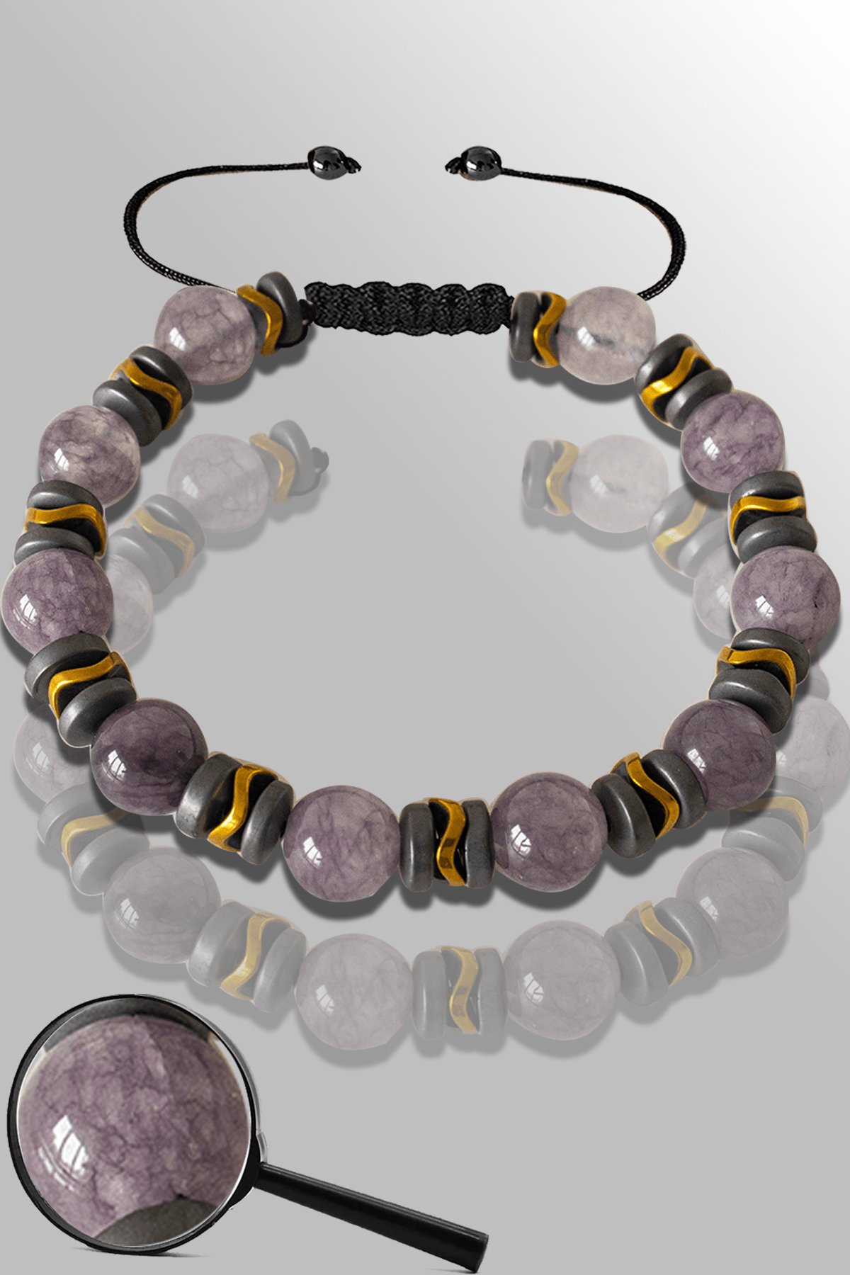 Sertifikalı Mat Gold Hematit - Gri Akik Taşı Bileklik - Ayarlamalı