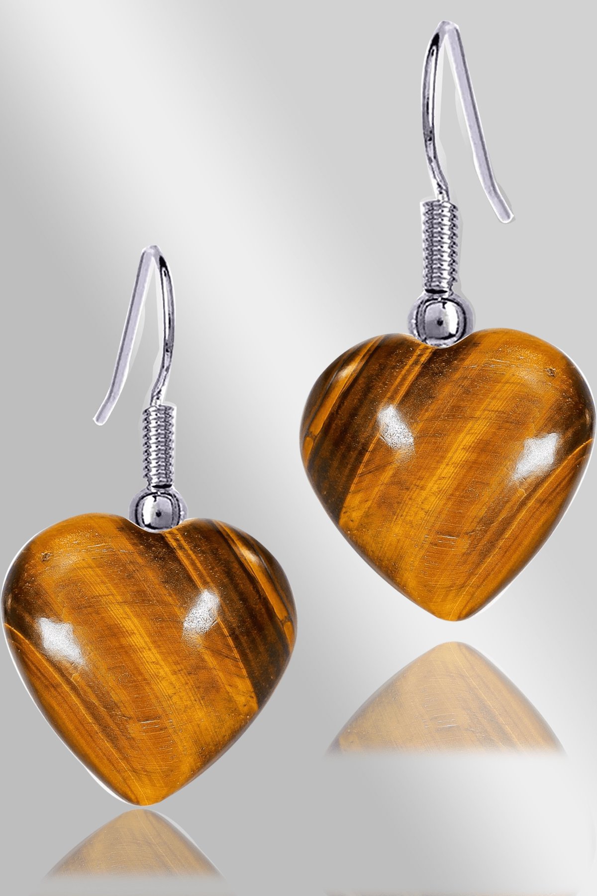 Sertifikalı Kalp Model Kaplan Gözü Taşı Doğal Taş Küpe