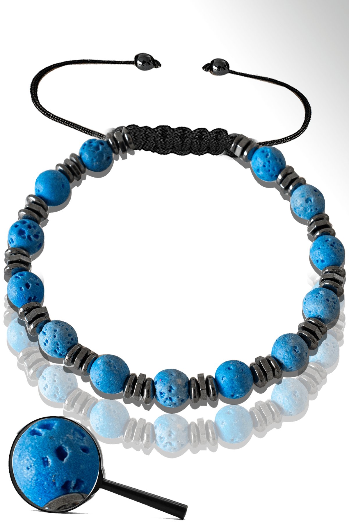 Sertifikalı Hematitli Mavi Volkanik Lav Taşı Bileklik - Yanardağ Taşı