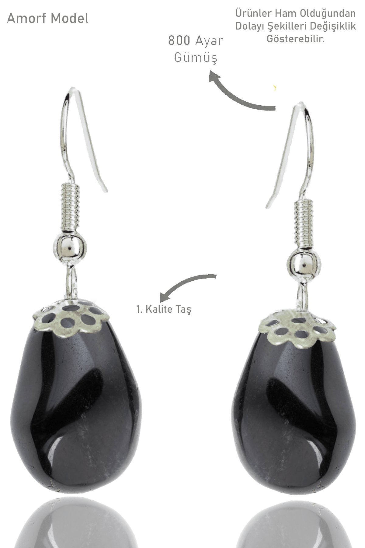 Sertifikalı Amorf Model Ham Siyah Obsidyen Taşı Küpe