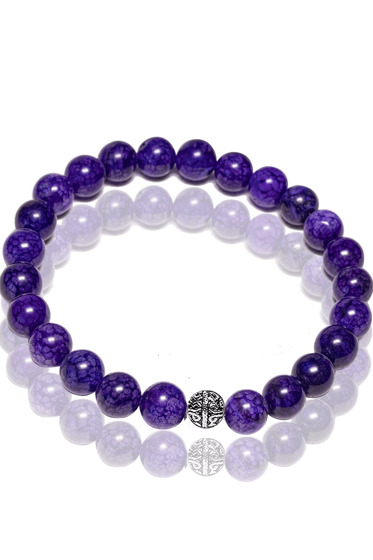 Sertifikalı Damarlı Mor Akik Taşı Bileklik - Gümüş Aparatlı