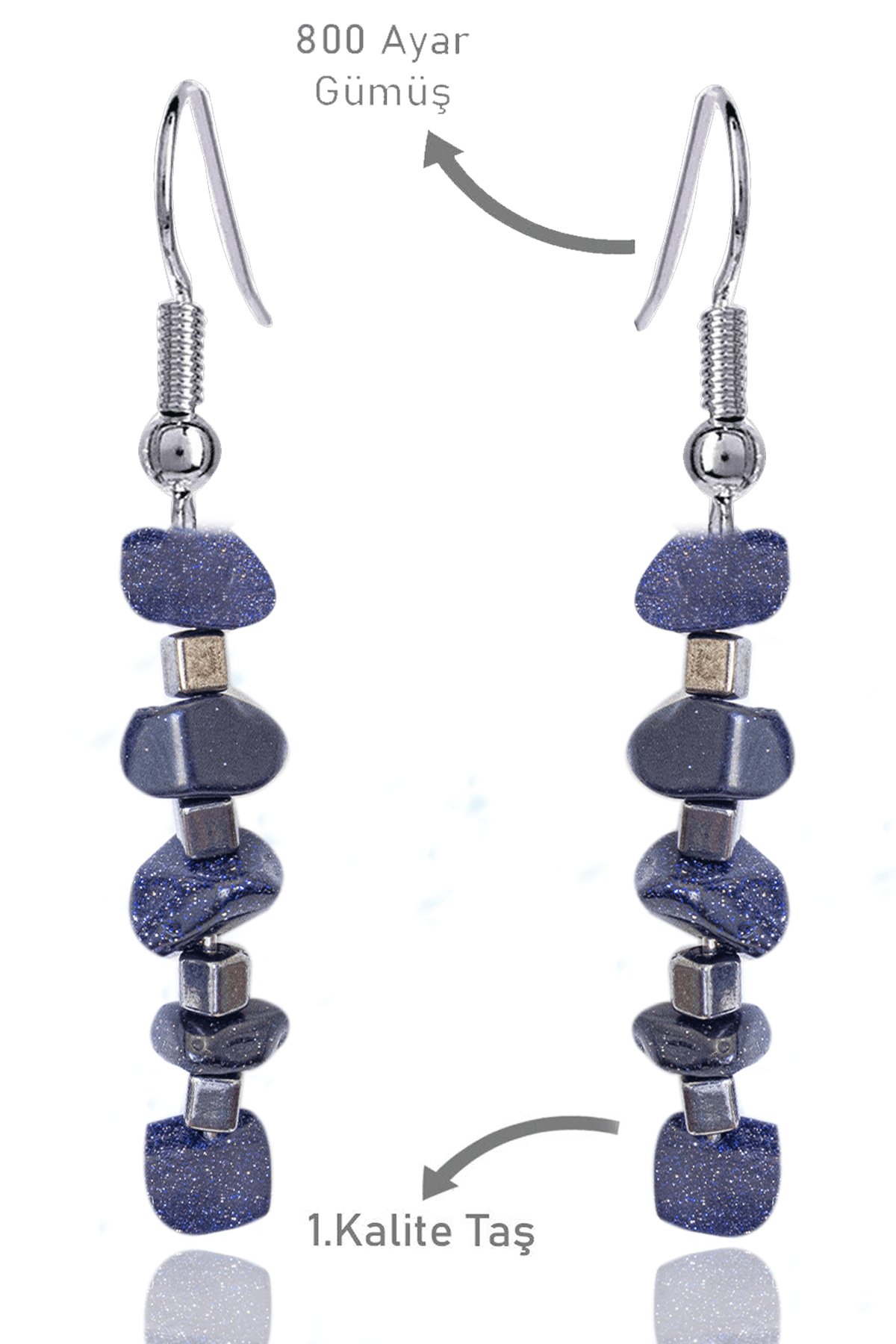 Sertifikalı Kırık Taşlı Model Lacivert Yıldız Taşı Küpe