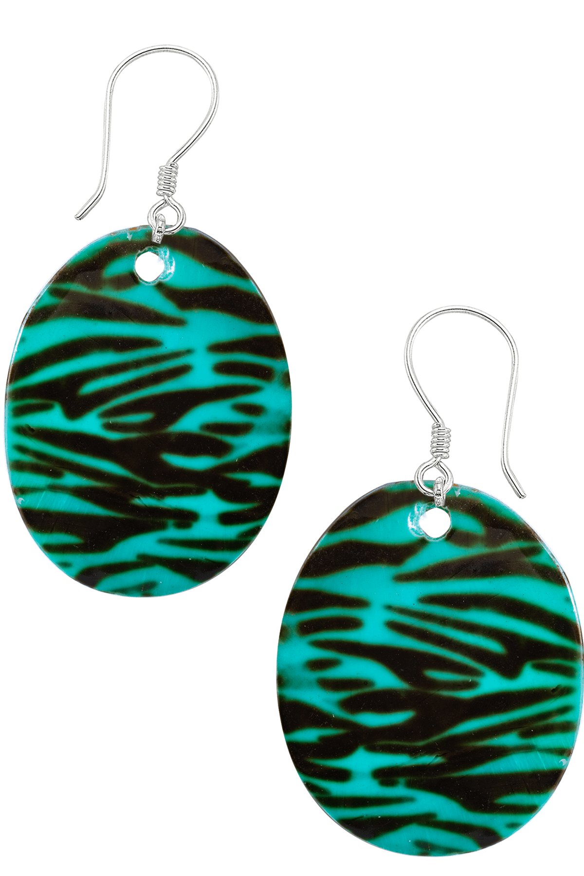 Sertifikalı Leopar Desenli Oval Mavi Renkli Sedef Taşı Küpe