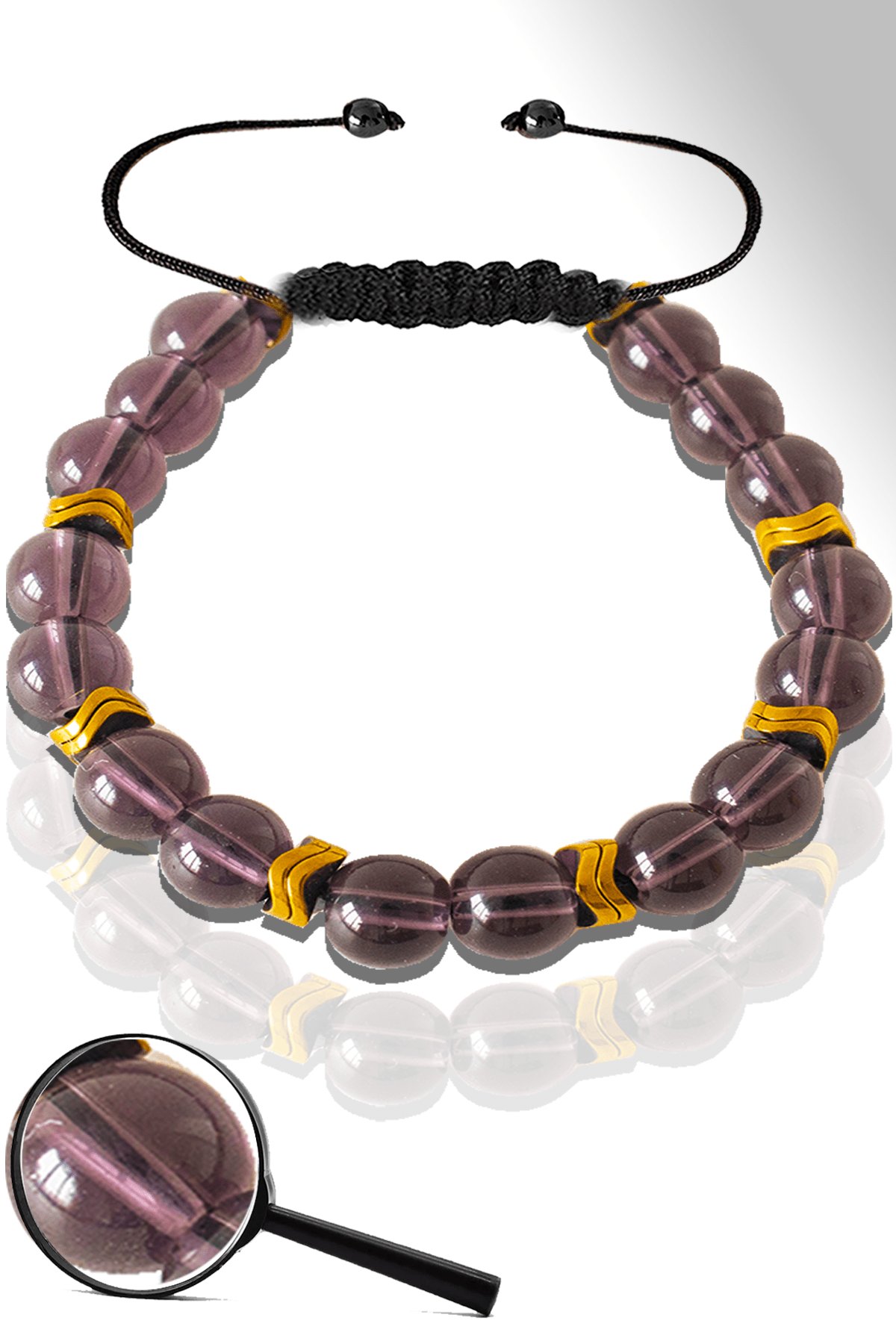 Sertifikalı Gold Çavuş Hematitli Fuşya Cam Kuvars Taşı Bileklik - Ayarlamalı