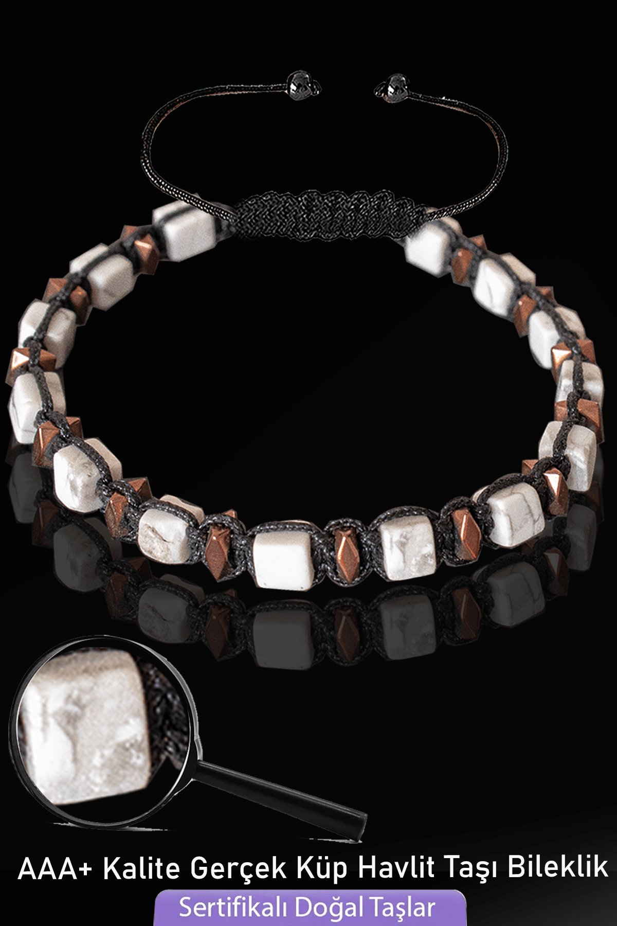 Sertifikalı Küp Model Gerçek Havlit Taşı Bileklik - Ayarlamalı