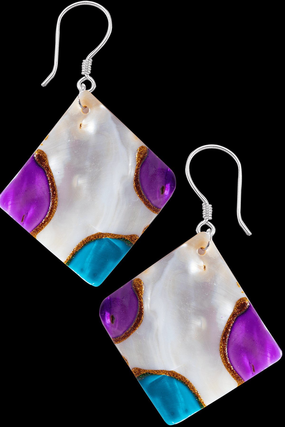 Sertifikalı El İşciliği Mor-Mavi Renkli Sedef Taşı Küpe