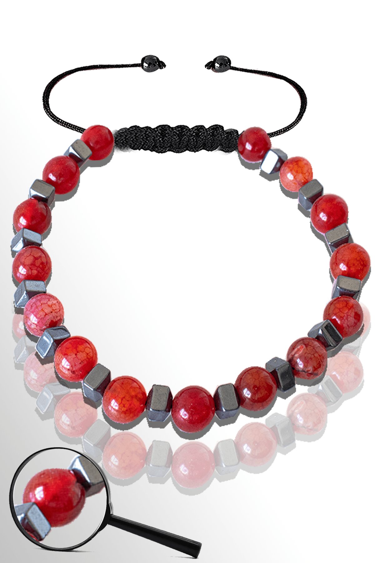 Sertifikalı Hematitli 6 Mm Doğal Kırmızı Akik Taşı Bileklik - Ayarlamalı