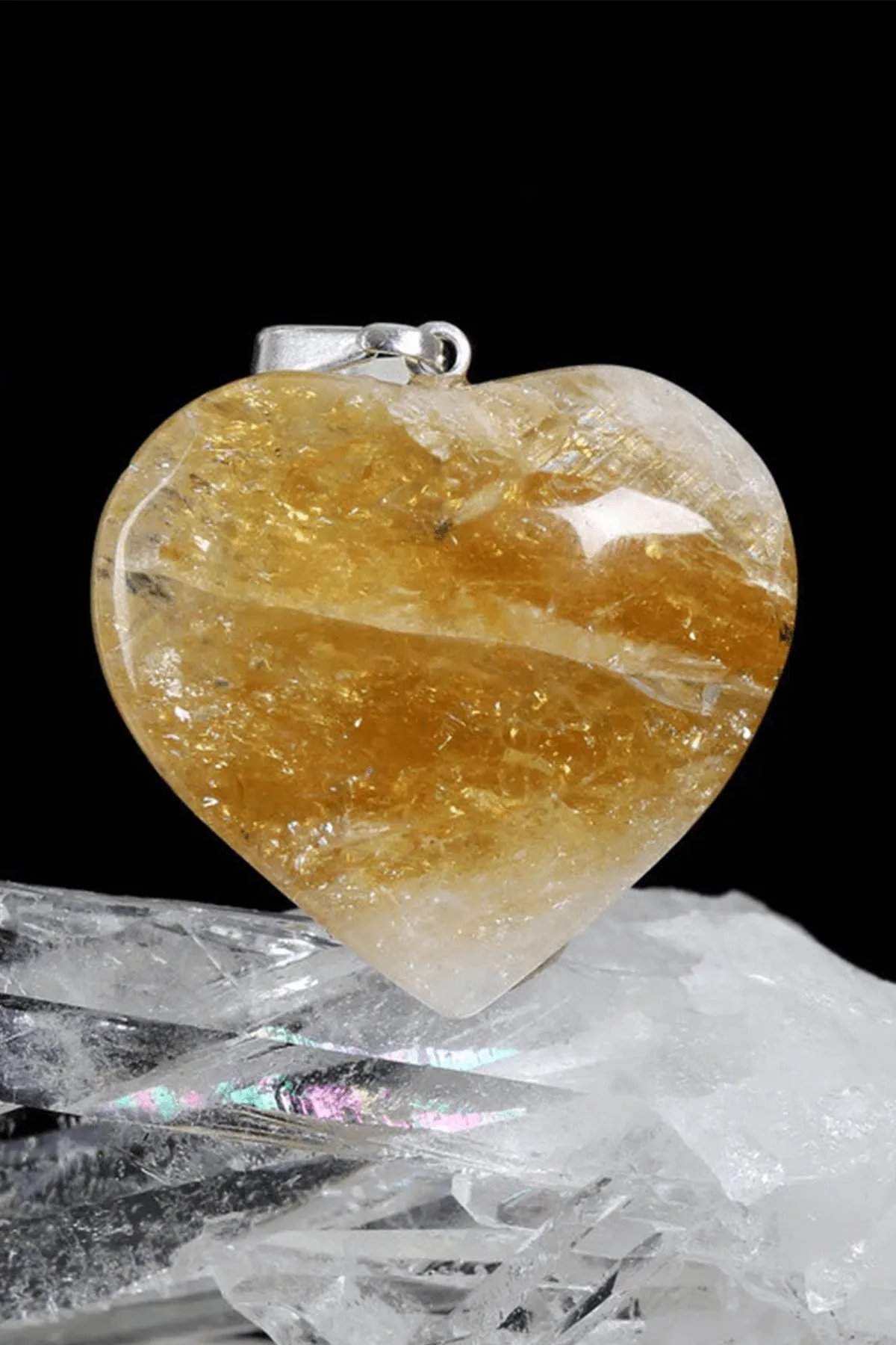 Sertifikalı Gerçek Kalp Model Sitrin Taşı Kolye (Bereket Taşı)