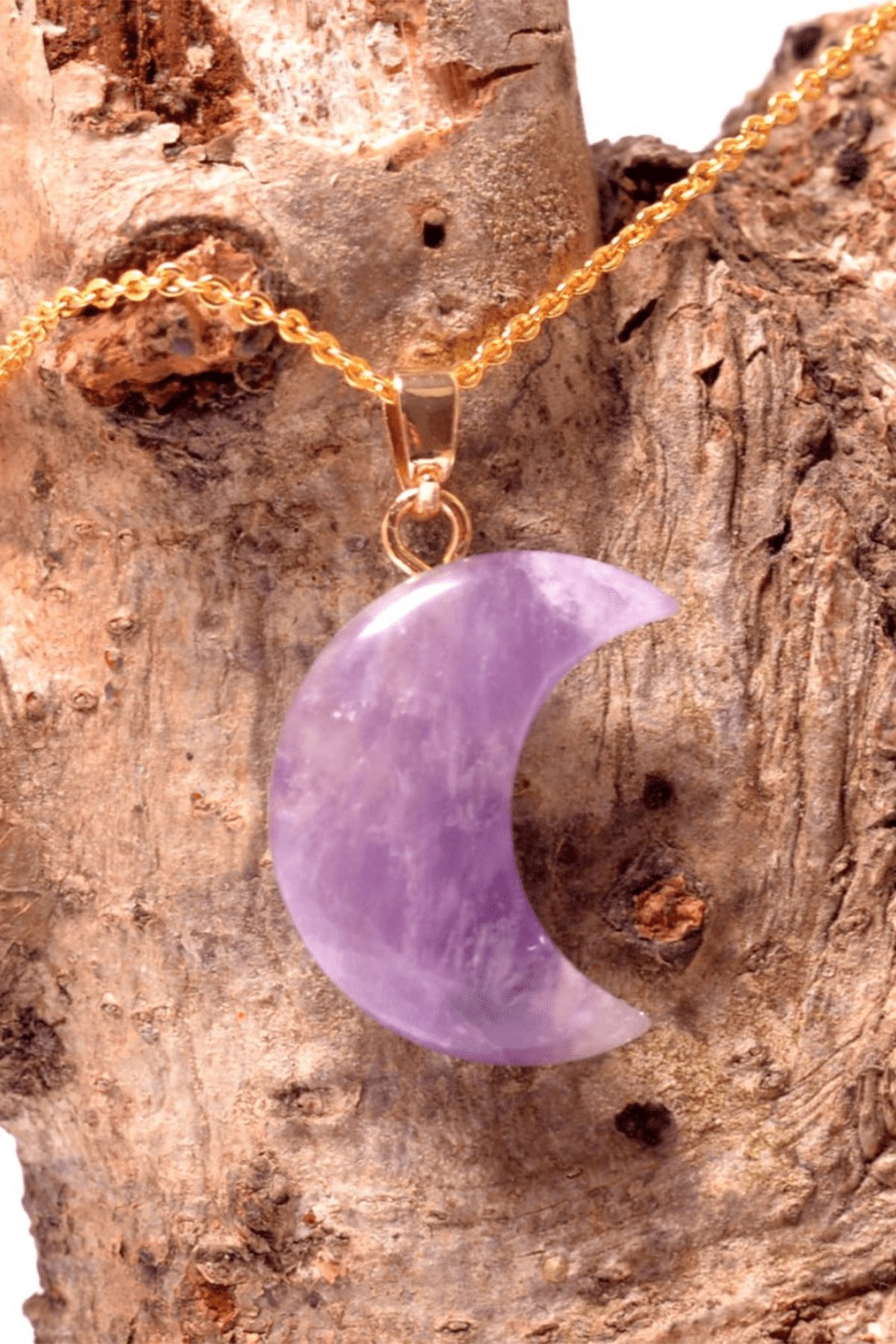 Sertifikalı Ay Model Ametist Taşı Kolye - Altın Kaplama
