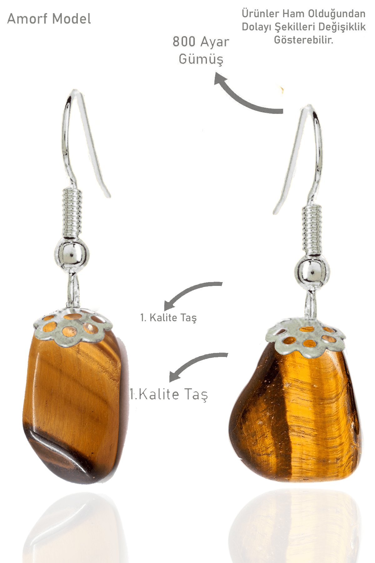 Sertifikalı Amorf Model Ham Kaplan Gözü Taşı Küpe