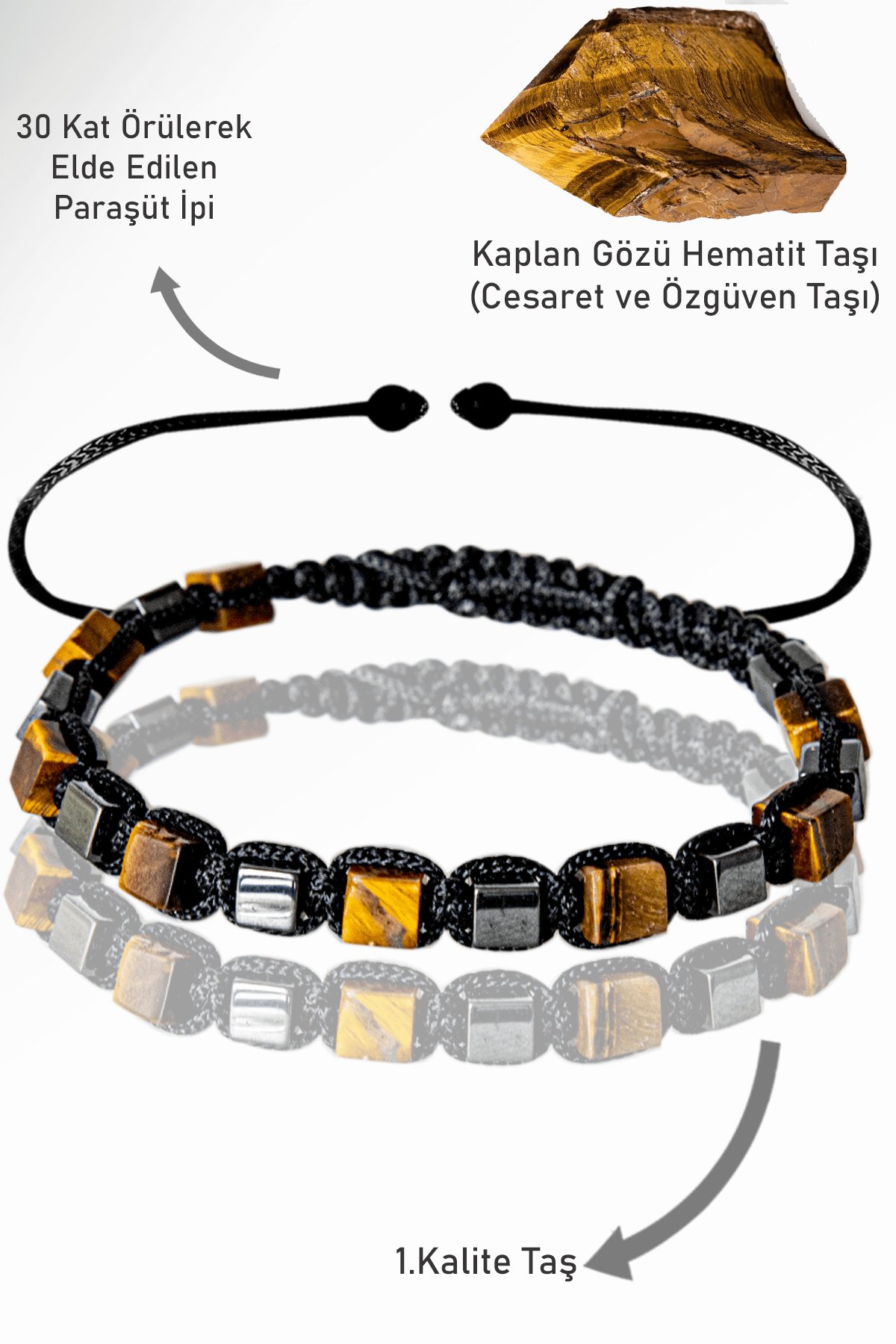 Sertifikalı Küp Model Terahertz - Kaplan Gözü Taşı Bileklik - Ayarlamalı