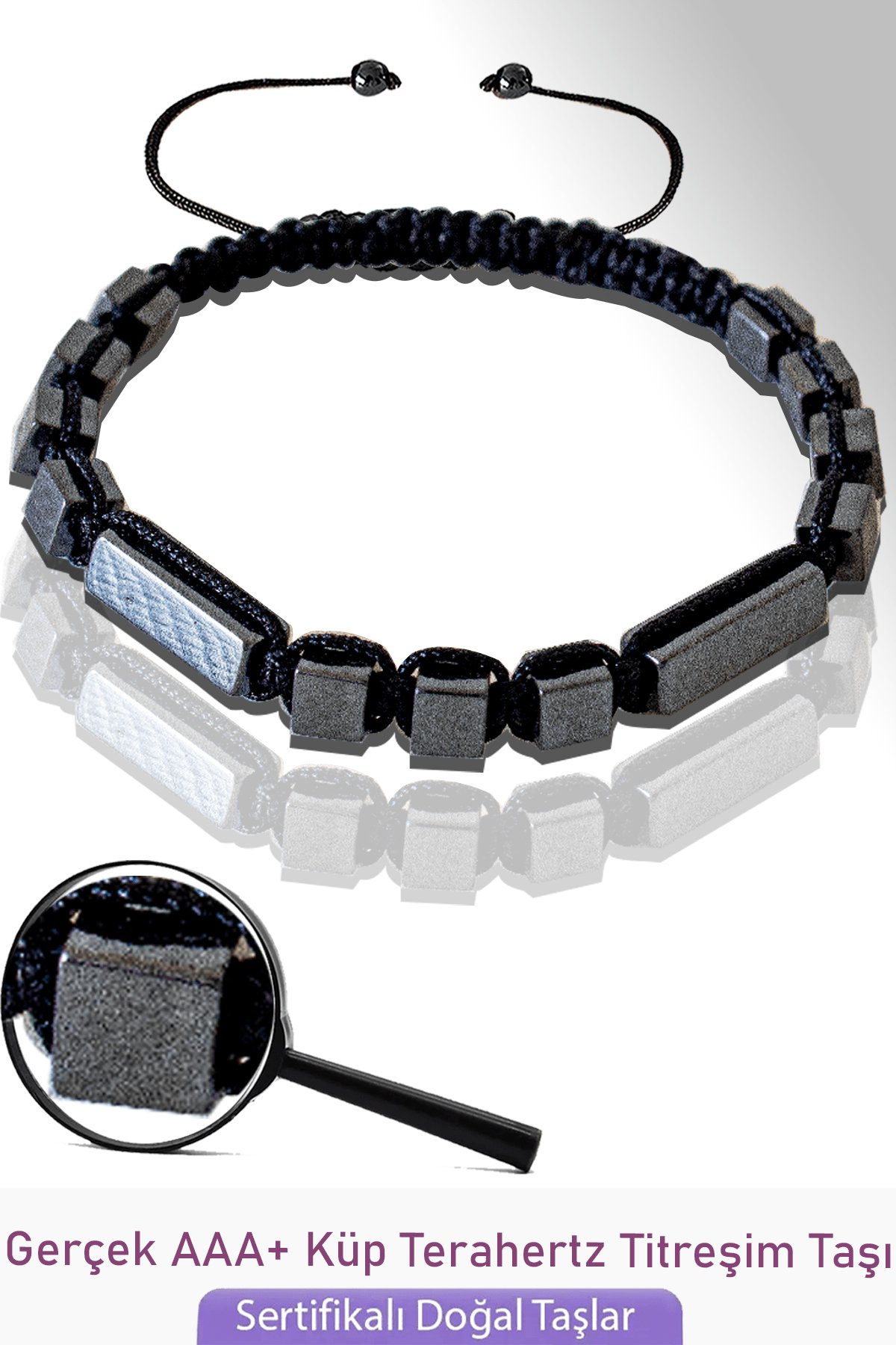 Sertifikalı Küp - Dikdörtgen - Terahertz Taşı Bileklik (Titreşim Taşı)