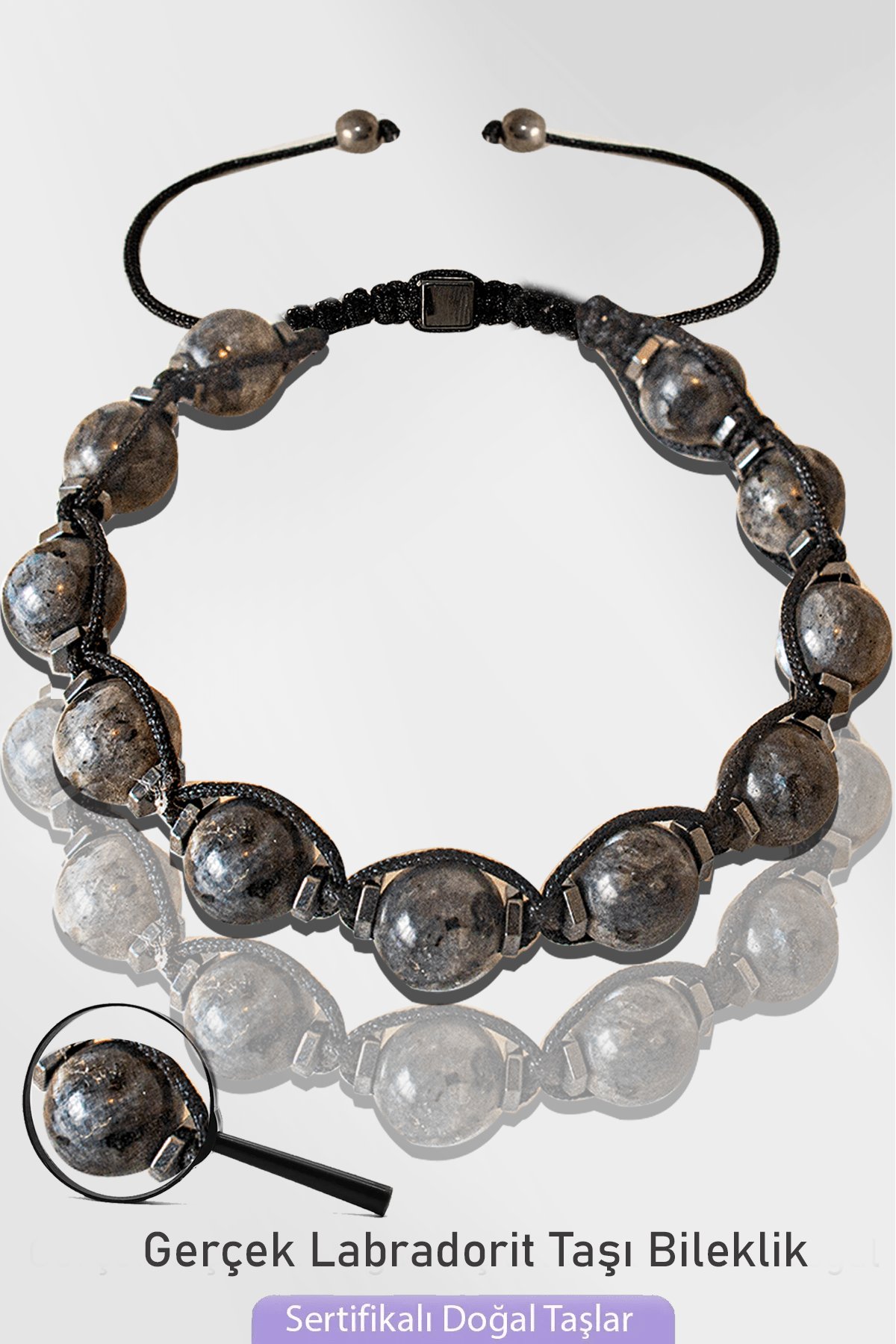 Sertifikalı Makrome Doğal Gerçek Labradorit Taşı Bileklik - Ayarlamalı