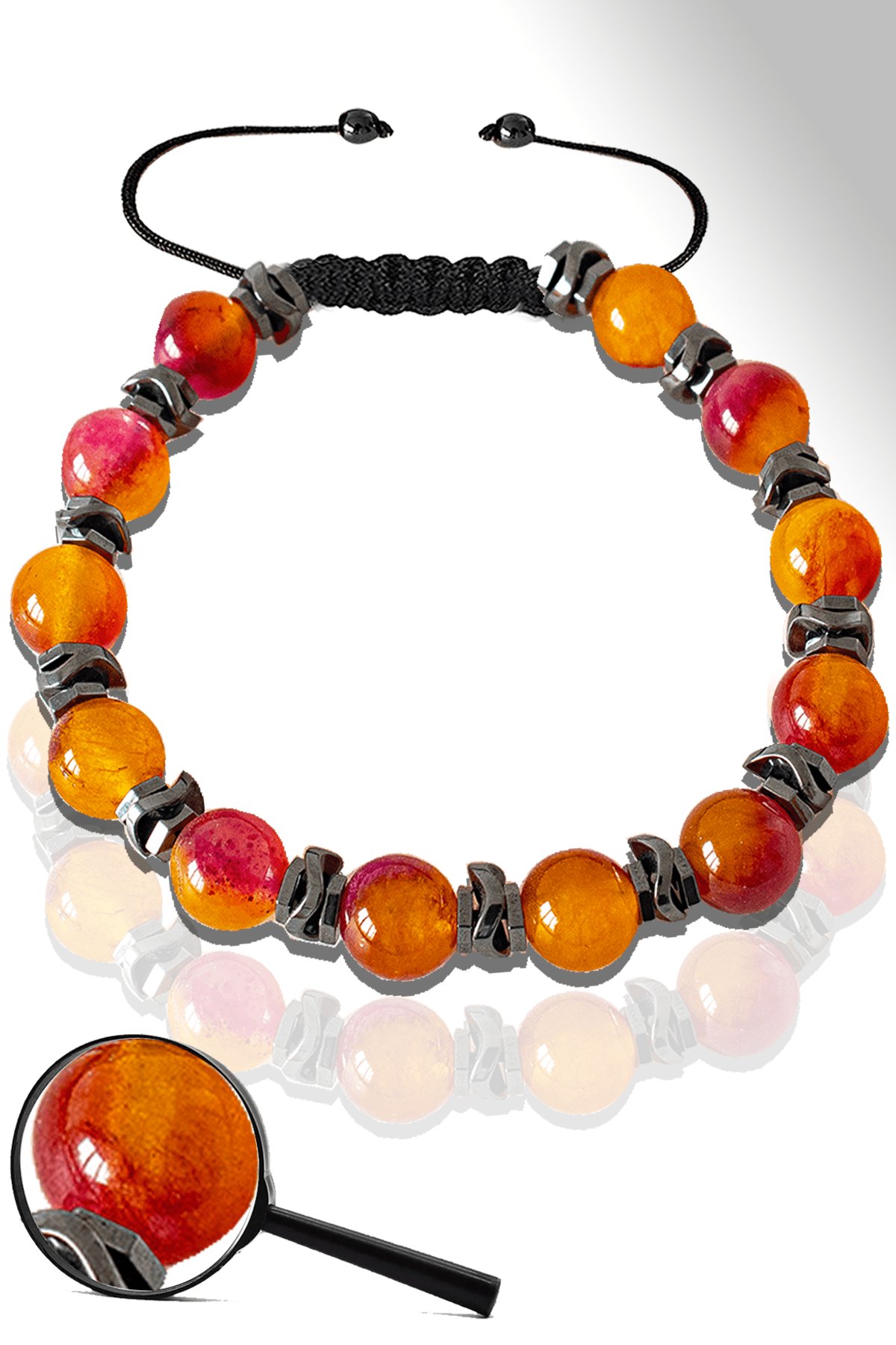 Sertifikalı Çavuş Hematitli Turuncu Mor Renkli Kuvars Taşı Bileklik