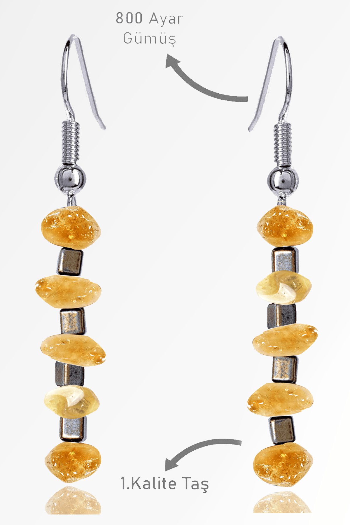 Sertifikalı Ham Kırık Taşlı Model Bal Sitrin Taşı Küpe