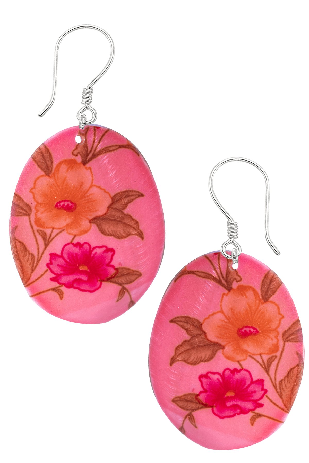 Sertifikalı Çiçek İşlemeli Pembe Renkli Sedef Taşı Küpe