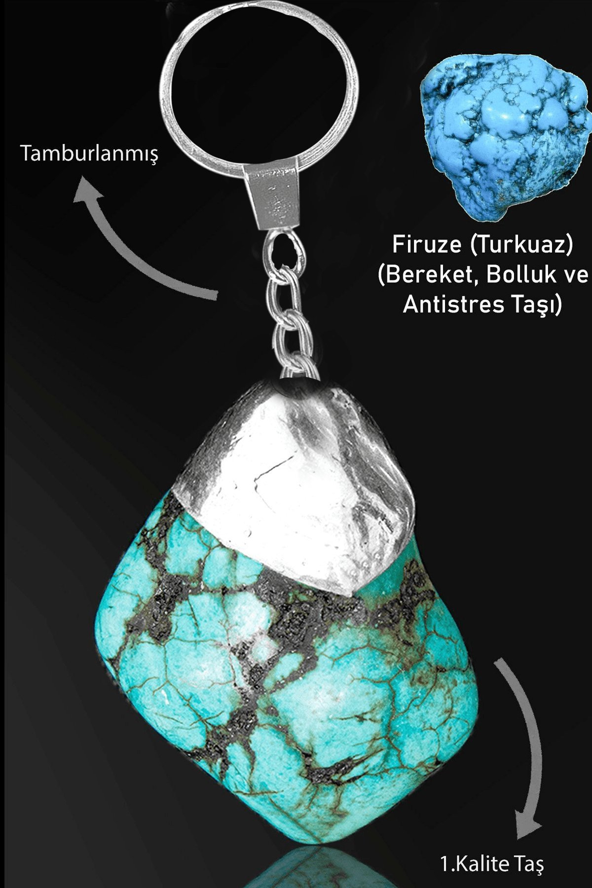 Sertifikalı Ham Gerçek Firuze - Turkuaz Taşı Anahtarlık