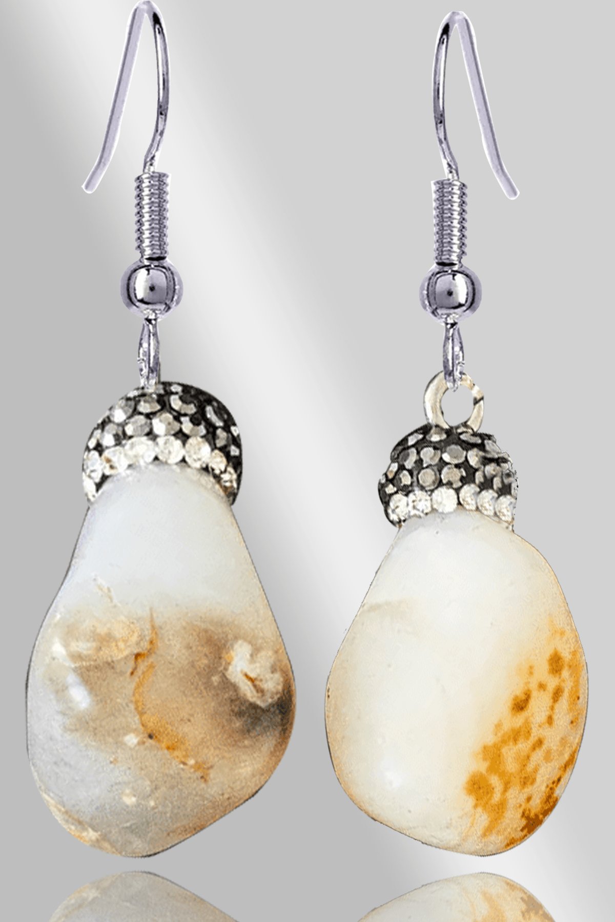 Sertifikalı Zirkon Taşlı Model Beyaz - Turuncu Akik Taşı Doğal Taş Küpe