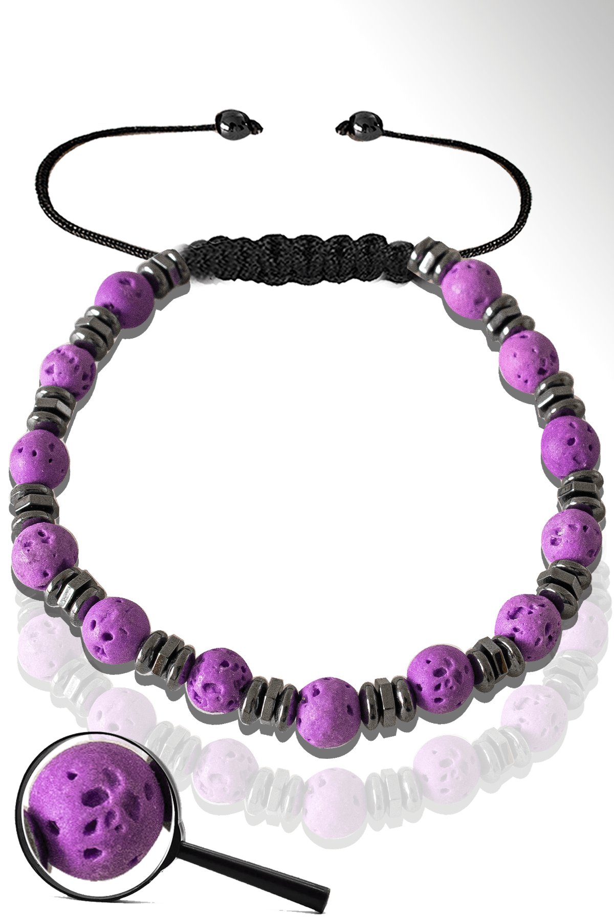 Sertifikalı Hematitli Mor Volkanik Lav Taşı Bileklik - Yanardağ Taşı