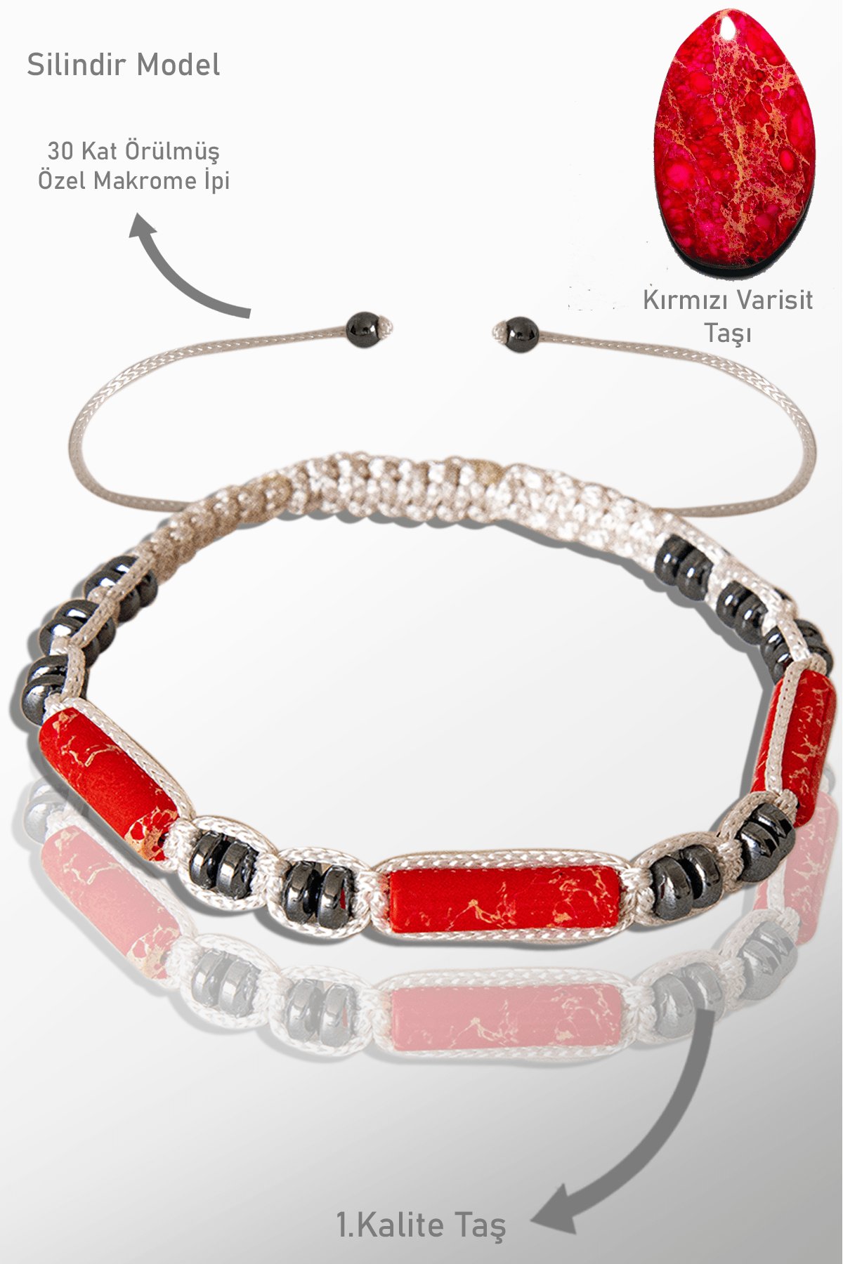Sertifikalı Gerçek Hematit - Kırmızı Varisit Taşı Bileklik - Ayarlamalı