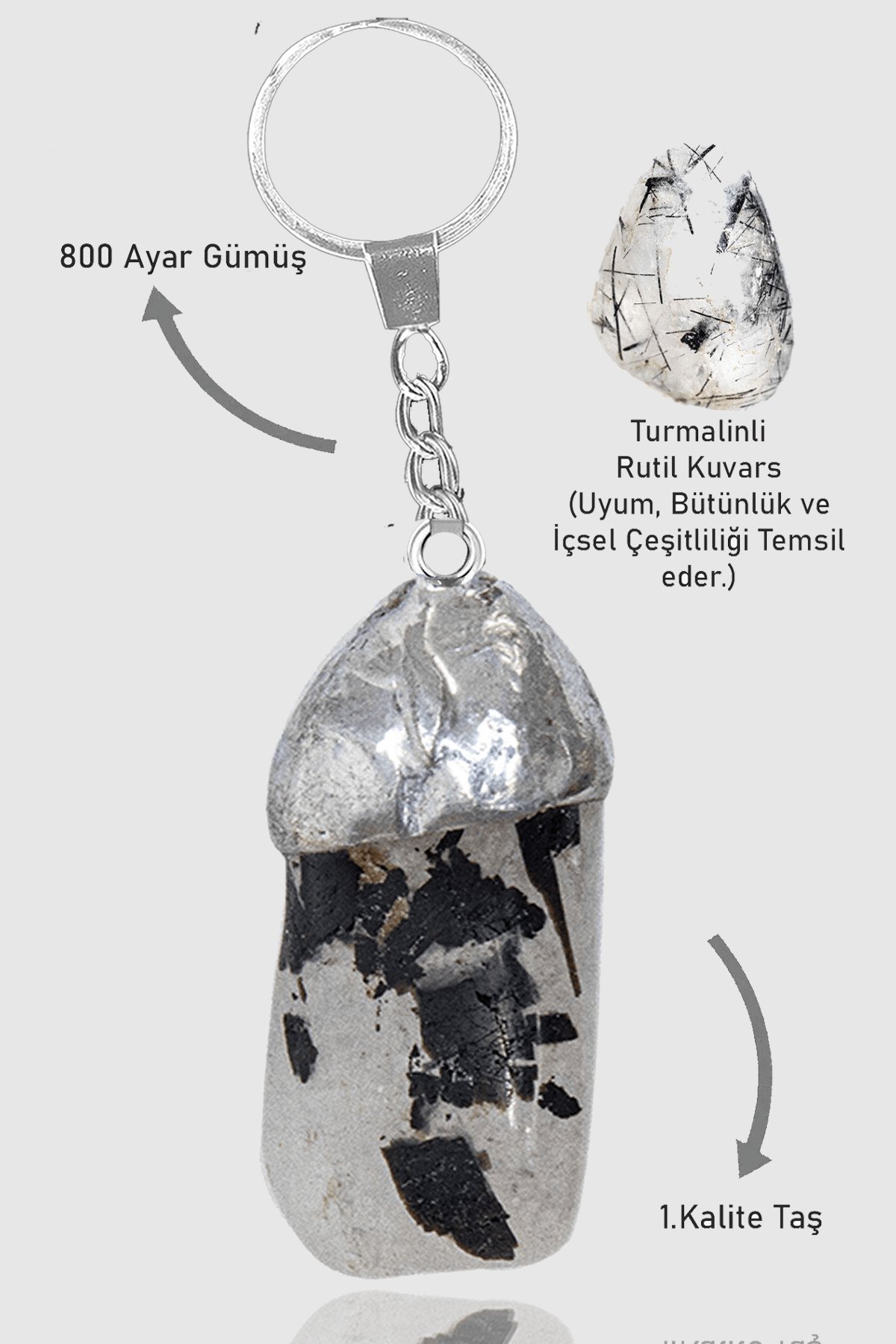 Sertifikalı Ham Model Turmalinli Rutil Kuvars Taşı Doğal Taş Anahtarlık