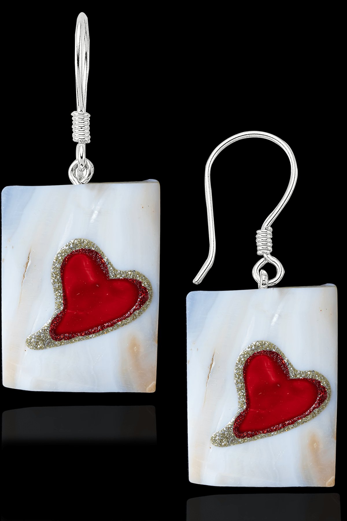 Sertifikalı El İşciliği Kalp Model Sedef Taşı Küpe - Büyük Boy