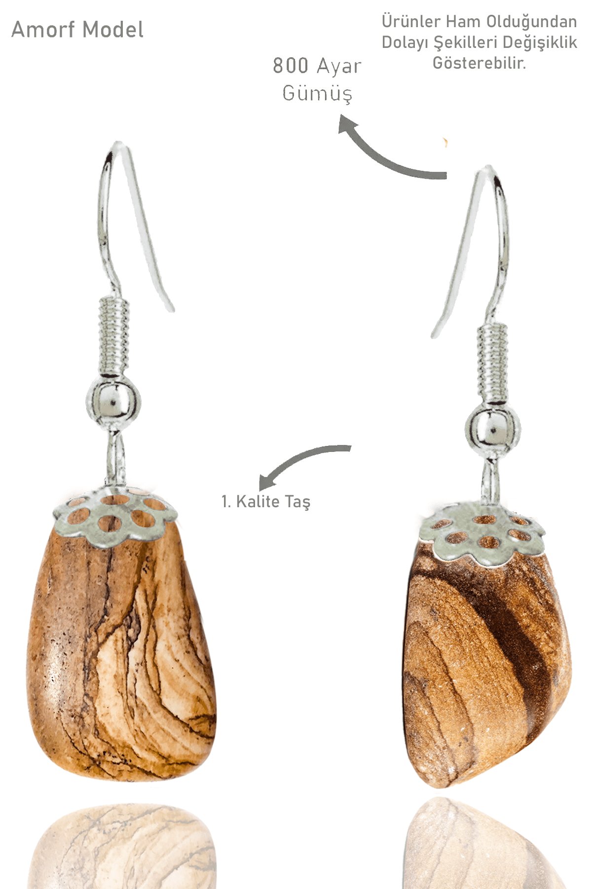 Sertifikalı Amorf Model Ham Kahverengi Jasper Taşı Küpe