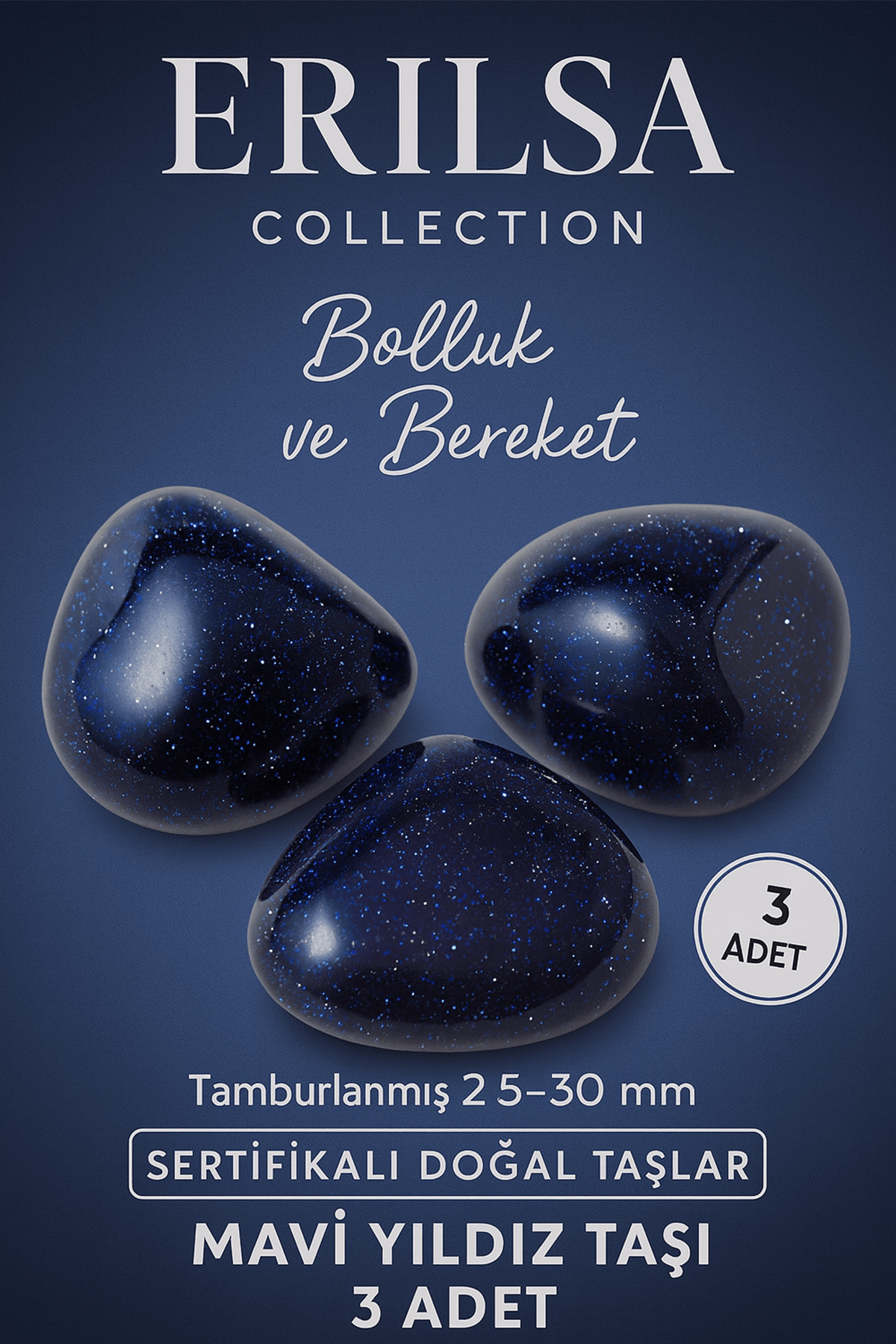 Sertifikalı Mavi Yıldız Taşı Kütle (3 Adet) – Doğal Parıltılı Taş Seti 30-35 mm