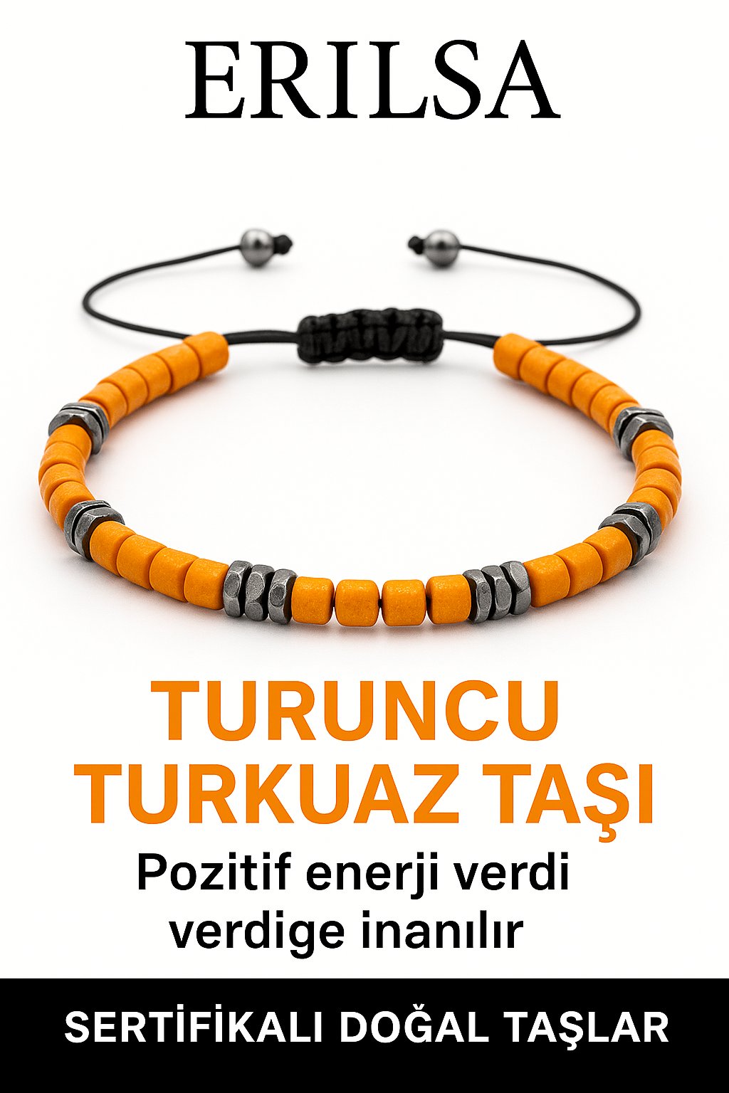 Sertifikalı Terahertz – Turuncu Turkuaz Taşı Bileklik (İnce Model) – Canlılık, Koruma ve Denge Taşı