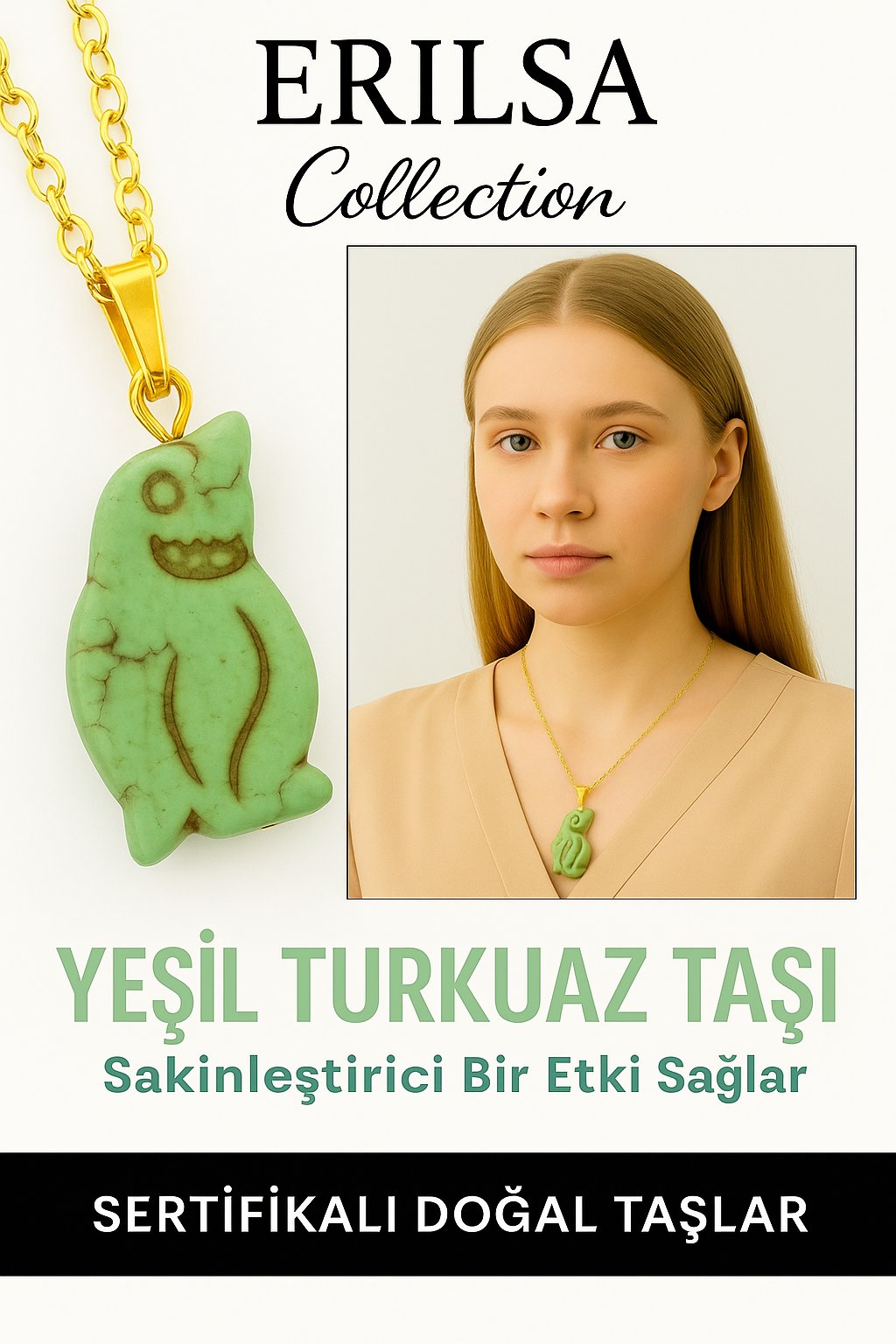Sertifikalı Yeşil Renkli Penguen Model Yeşil Turkuaz Taşı Kolye – Şifa, Koruma ve Doğal Denge