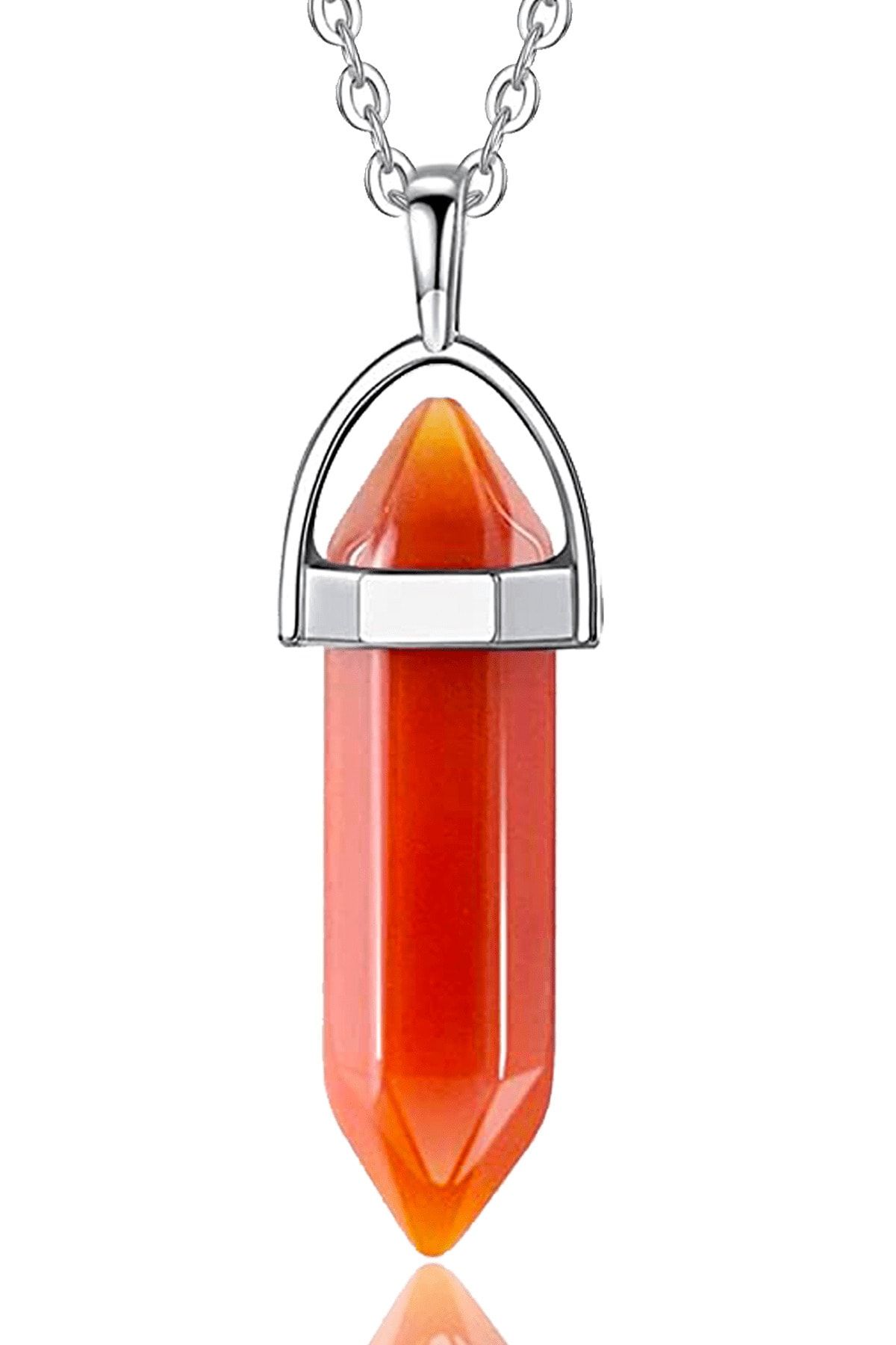 Sertifikalı Çivi Model Kızıl Yemen Akik Taşı Kolye Doğal Koyu Kırmızı