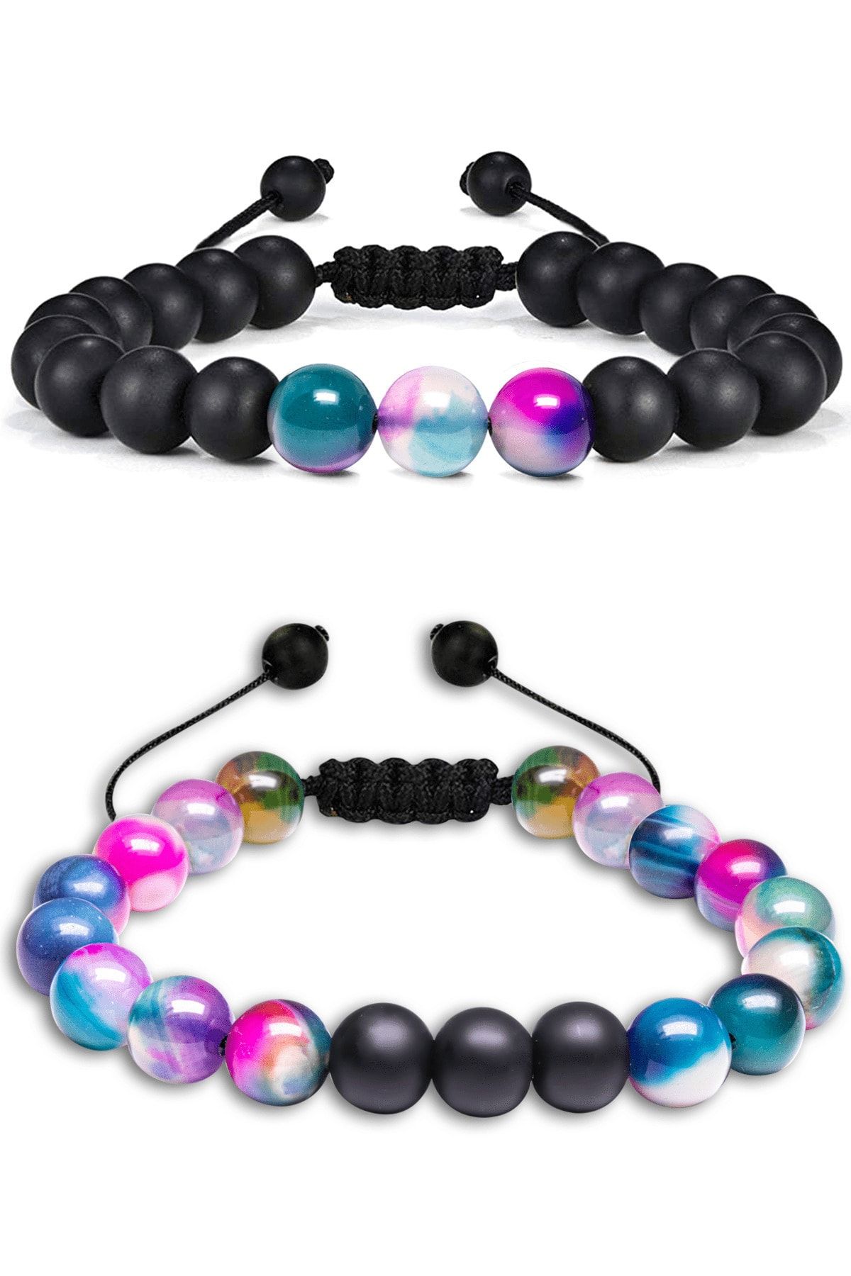 Sertifikalı Doğal Pembe Mor Mavi Şeffaf Opal Oniks Taşı Doğal Taş Bileklik Seti