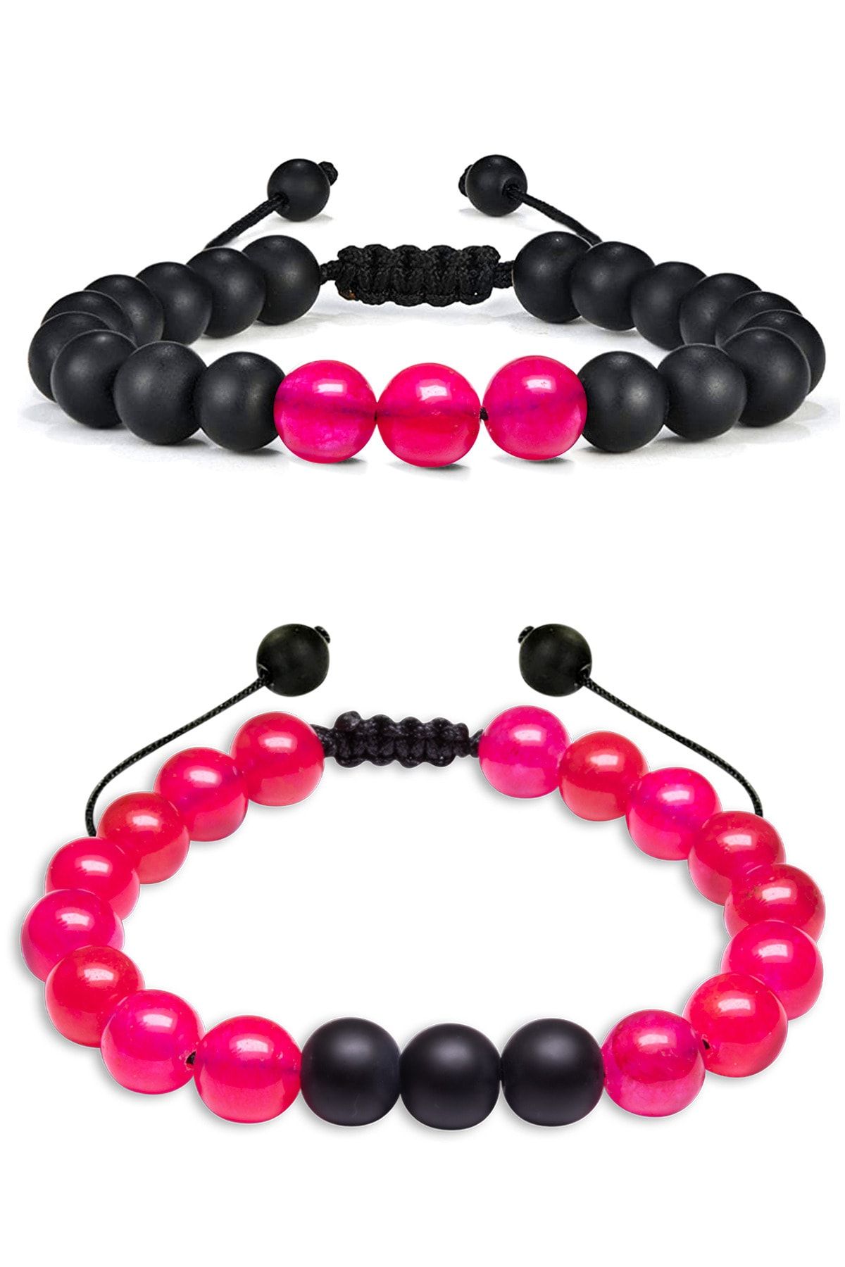 Pembe Akik Taşı Çift Doğal Taş Bileklik Seti