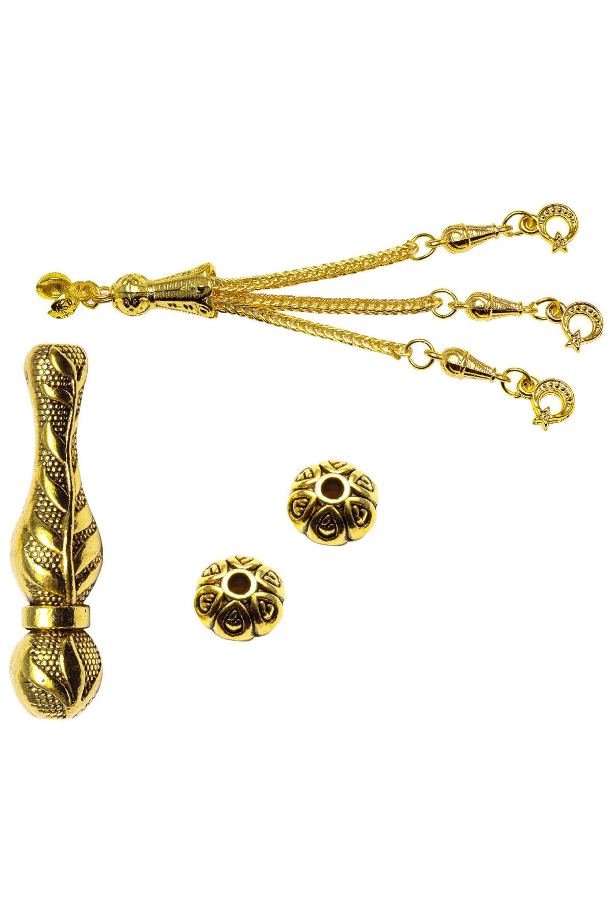 Yaprak Desenli 24 Ayar Altın Kaplama Imame Püskül Set Altın Kaplama Renk