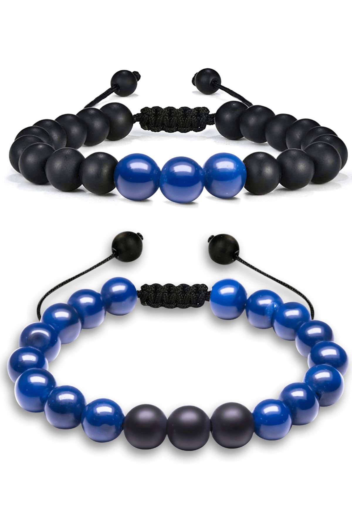 Sertifikalı Makrome Mavi Akik Taşı Doğal Taş Bileklik Seti