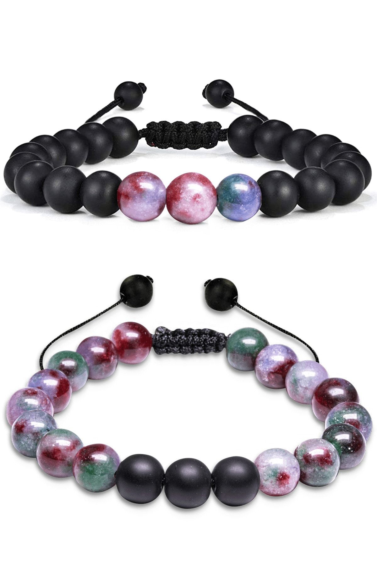 Sertifikalı Makrome Kırmızı Yeşil Kuvars Doğal Taş Bileklik Seti