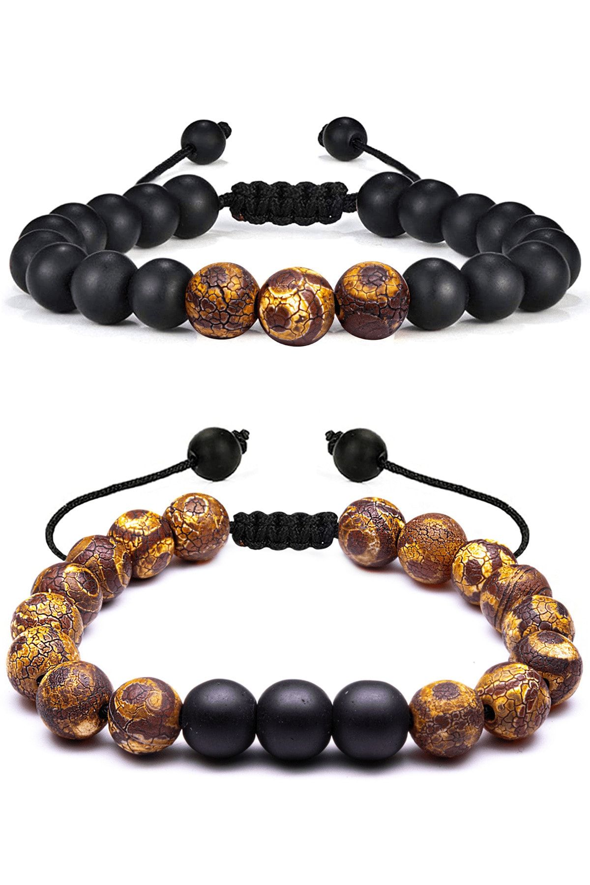 Tibet Akik Kahverengi Renk Doğal Taş Bileklik Seti