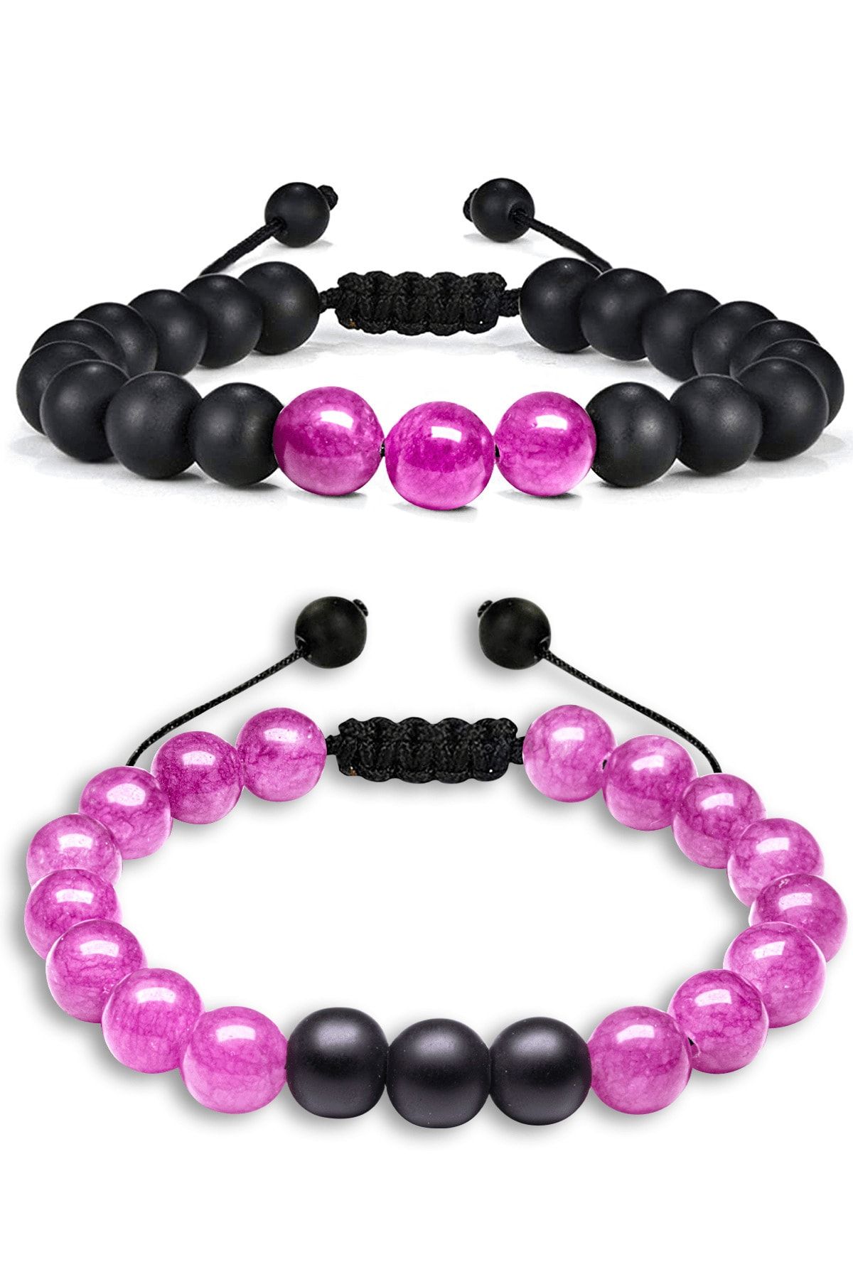 Sertifikalı Doğal Pembe Gül Kuvars Oniks Taşı Doğal Taş Bileklik Seti