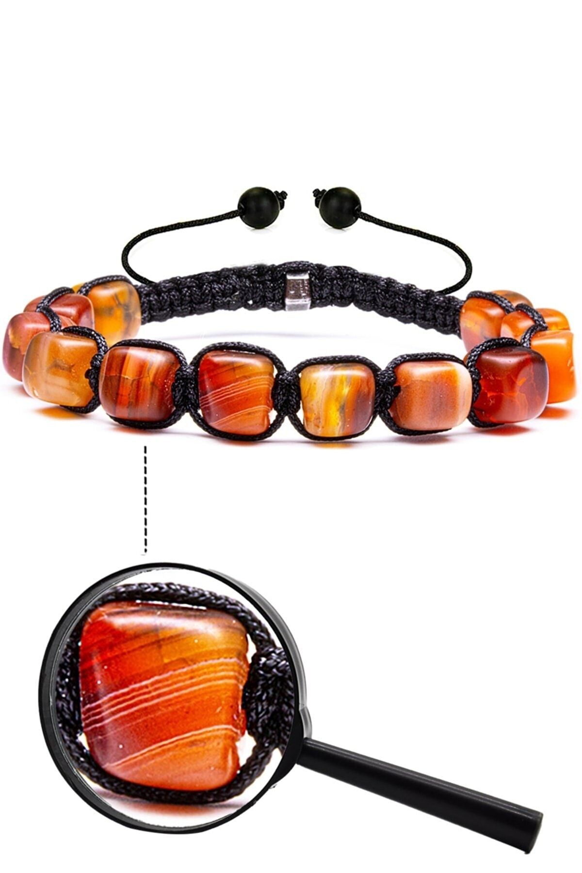 Sertifikalı Yüksek Kalite Doğal Turuncu Akik Taşı Bileklik Renkli