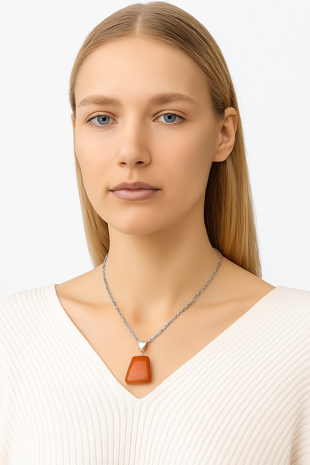 Sertifikalı AAA+ Kızıl Yemen Akiği Kolye – Beşgen Model, Gümüş Aparatlı