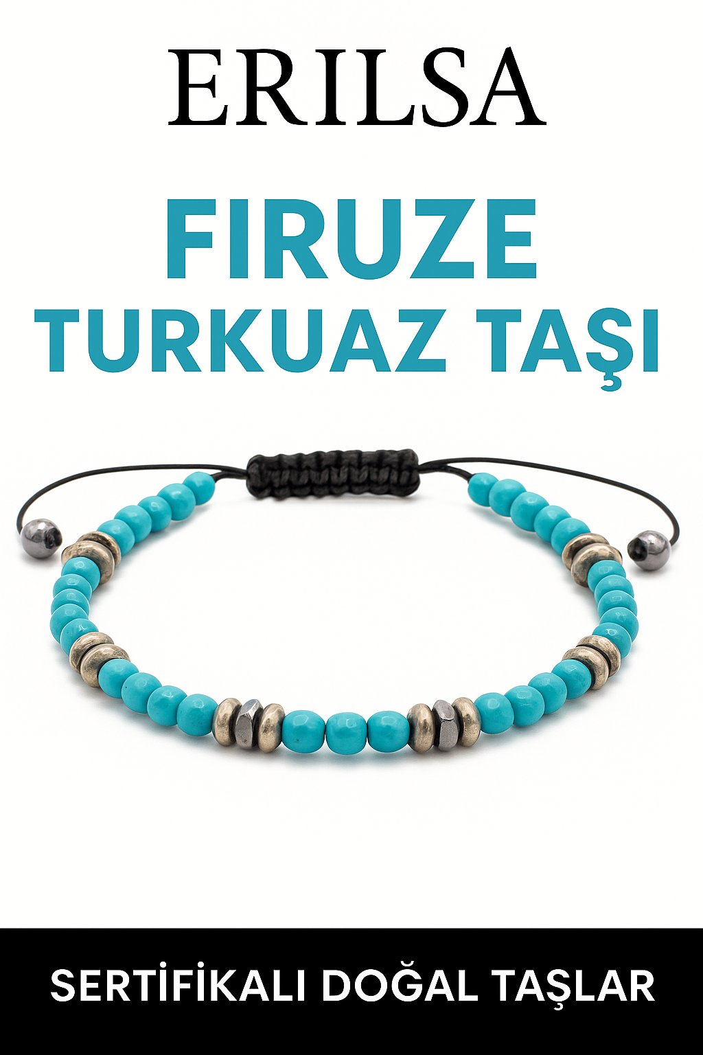 Sertifikalı Terahertz – Firuze Taşı Bileklik (İnce Model) – Koruma, Enerji ve Şans Taşı