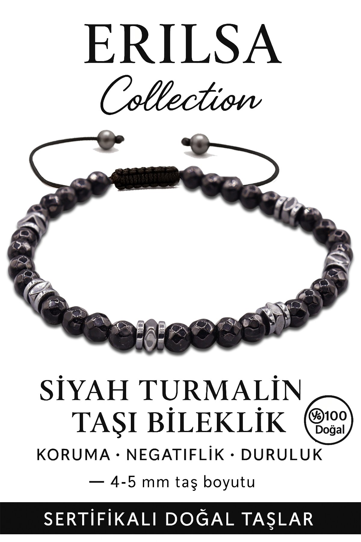 Sertifikalı Fasetli Terahertz – Siyah Turmalin Taşı Bileklik (İnce Model) – Koruma, Arınma ve Zihinsel Netlik Taşı