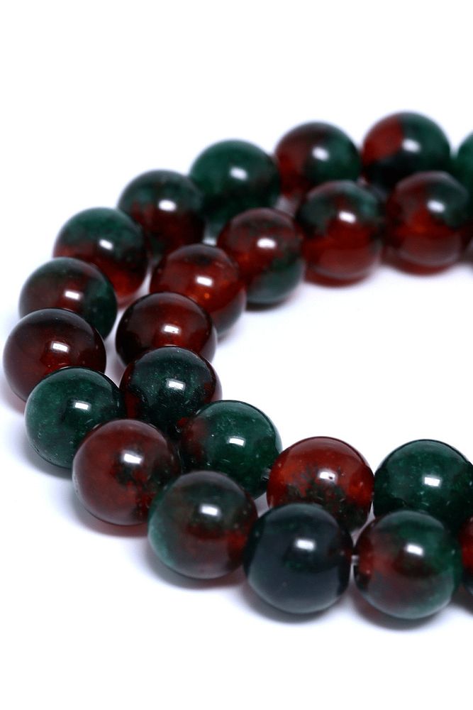 Yeşil Kırmızı Renkli Yosunlu Akik Taşı Dizi