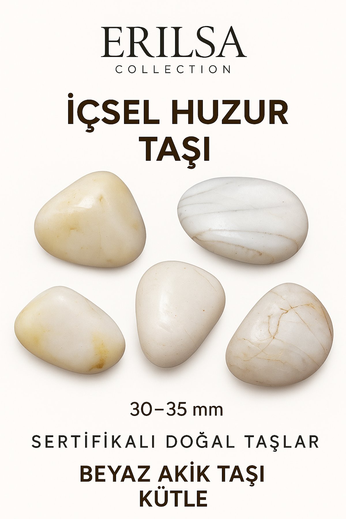 Sertifikalı Tamburlanmış Beyaz Akik Taşı Kütle - El Taşı - Sakinlik, Saflık Günlük Enerji Desteği