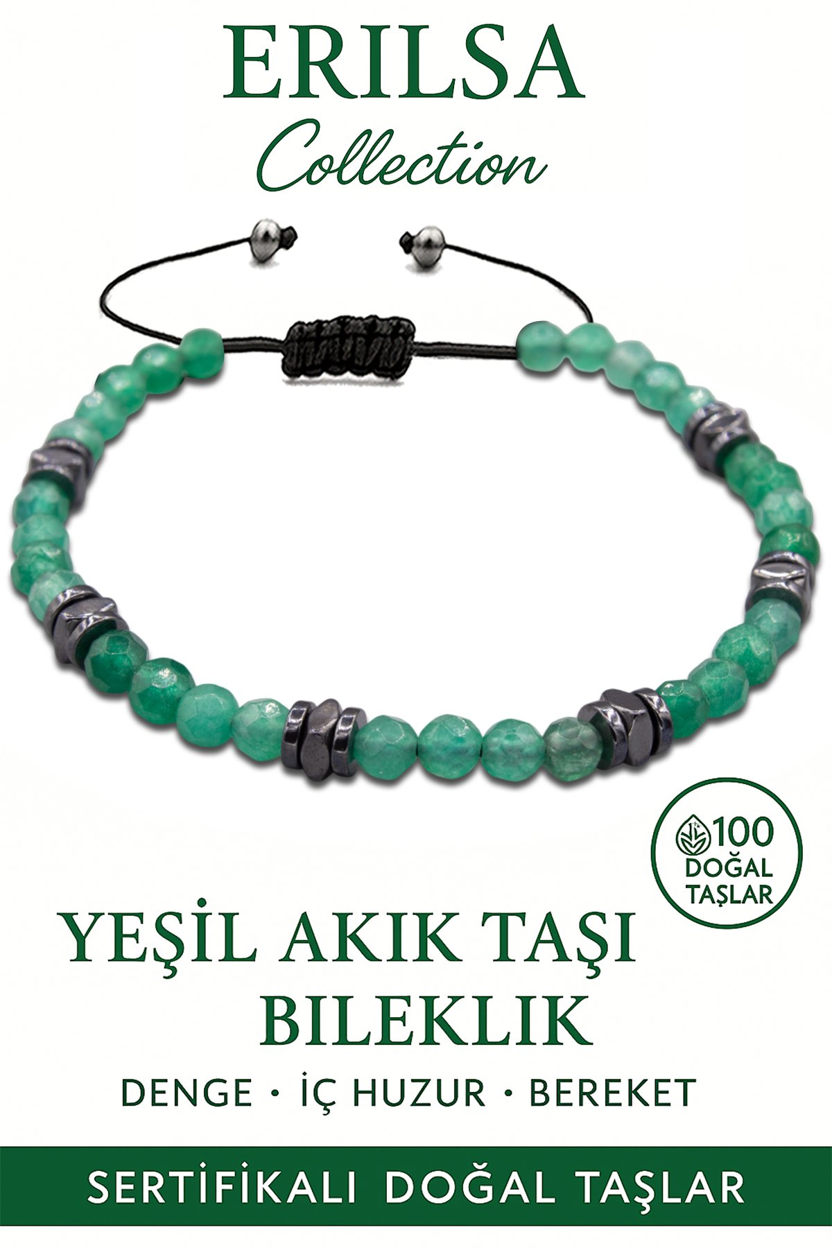 Sertifikalı Fasetli AAA+ Terahertz ve Yeşil Akik Taşı Bileklik – İnce Model Şifa ve Denge