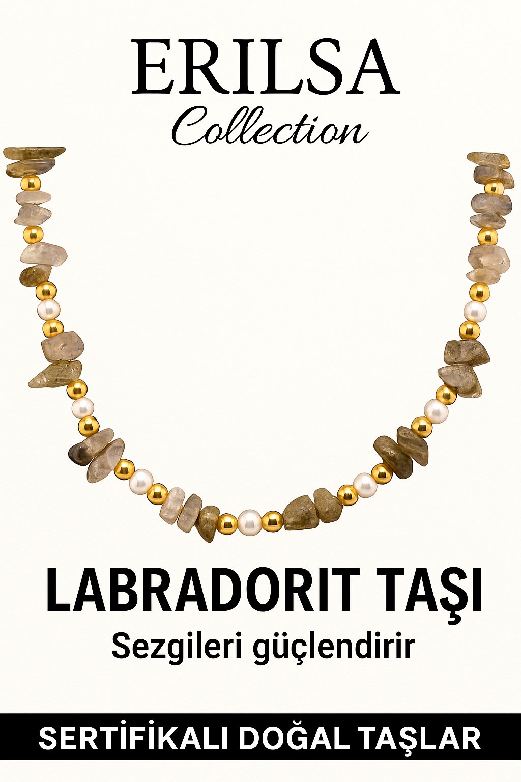 Sertifikalı Kırık Taşlı Model İnci - Labradorit Taşı Kolye