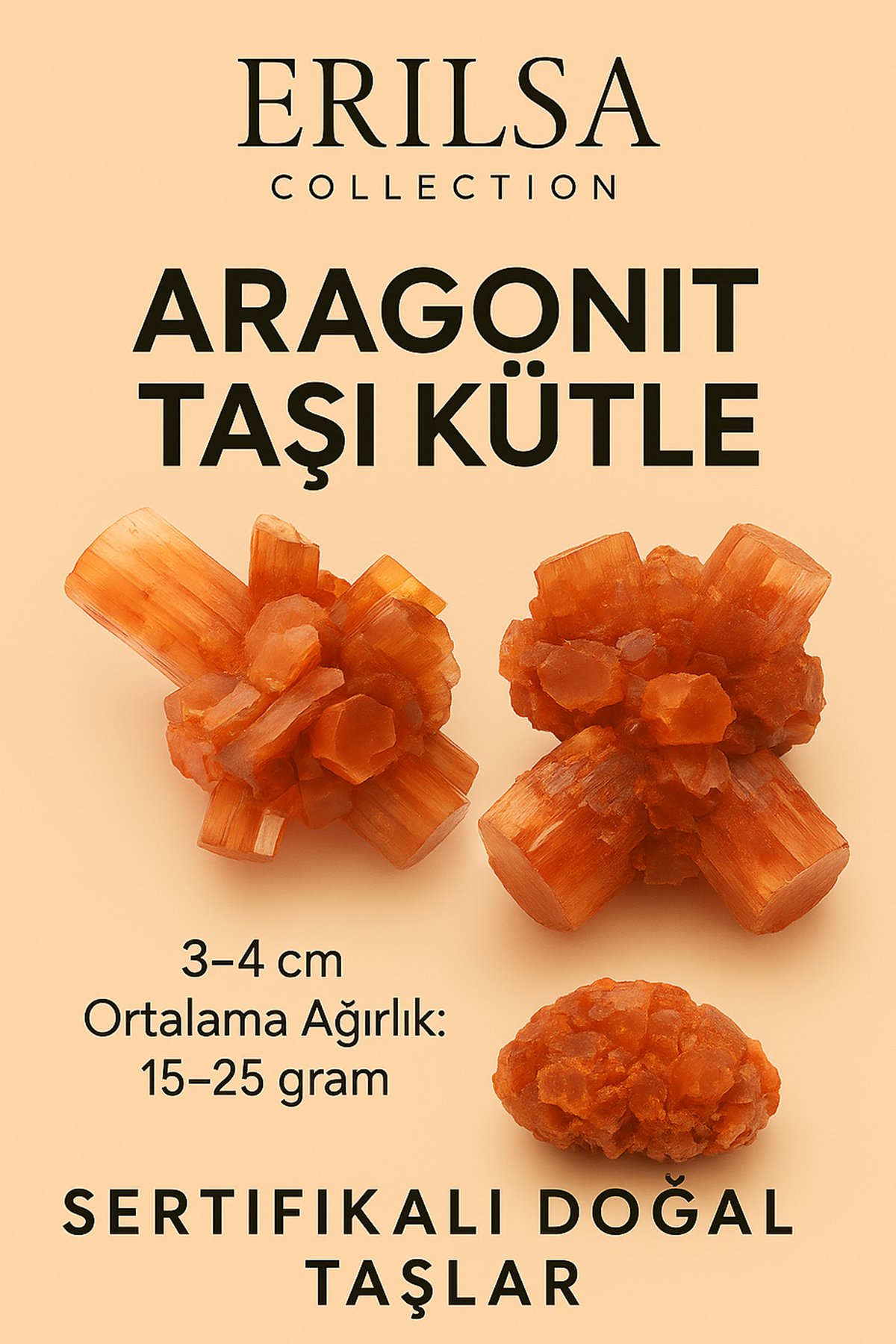 Sertifikalı Ham İşlenmemiş Aragonit Taşı Kütle - El Taşı - Topraklanma, Sabır Duygusal Denge Taşı