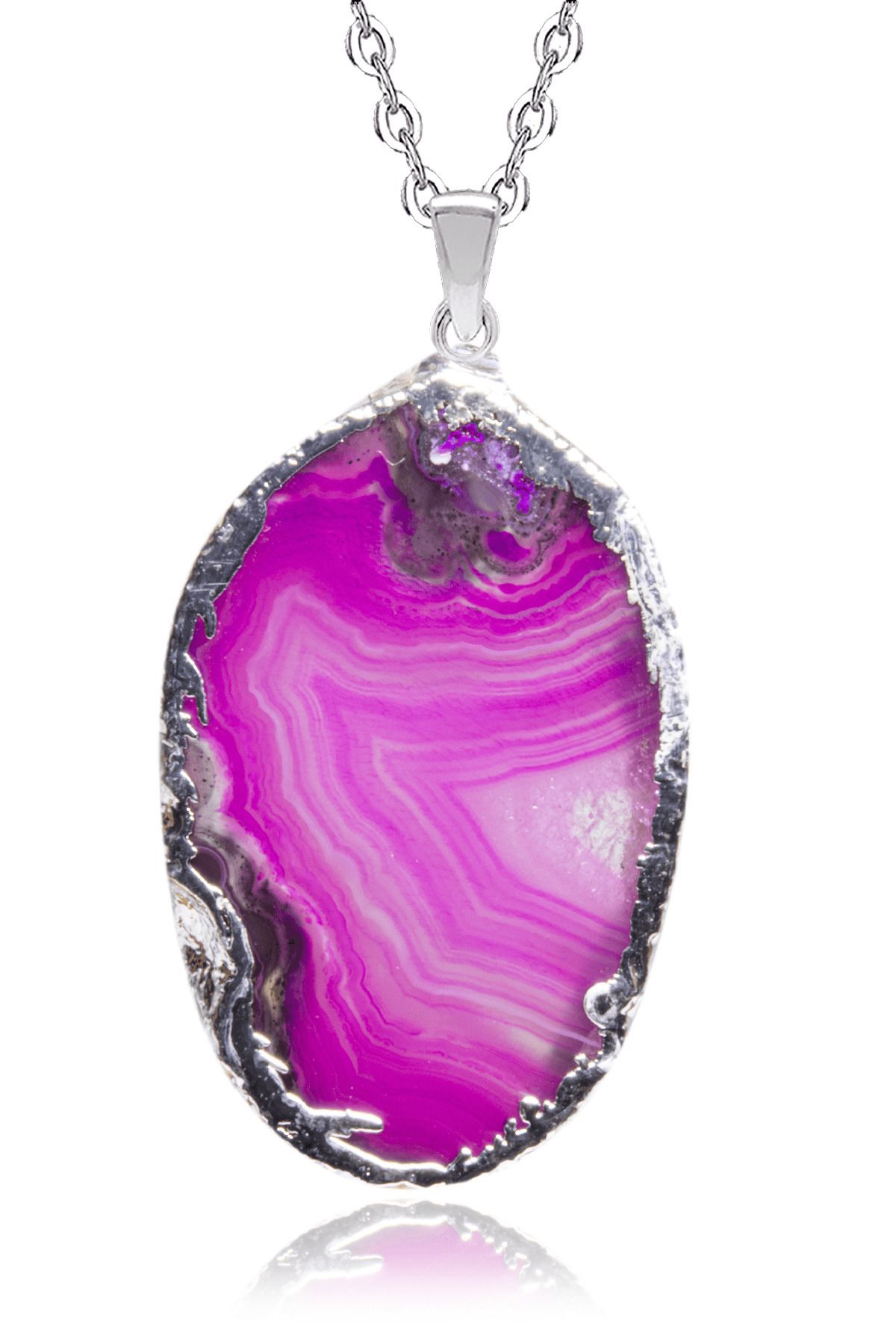 Sertifikalı Doğal Pembe Desenli Akik Taşı Kolye Doğal Pembe Desenli Renk Renk 50 cm Beden