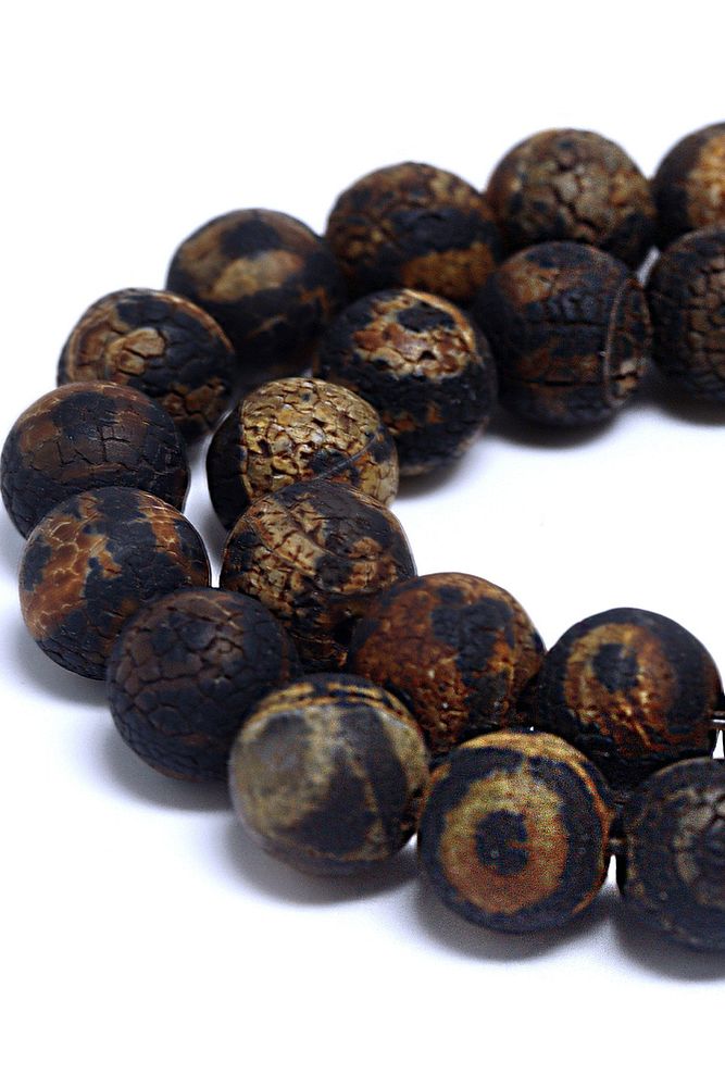 Sertifikalı Siyah Kahverengi Tibet Doğal Akik Taşı Dizi