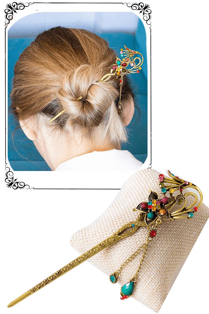 Sertifikalı Japon Stil Topuz Yıldız Model Çakra Taşlı Saç Tokası